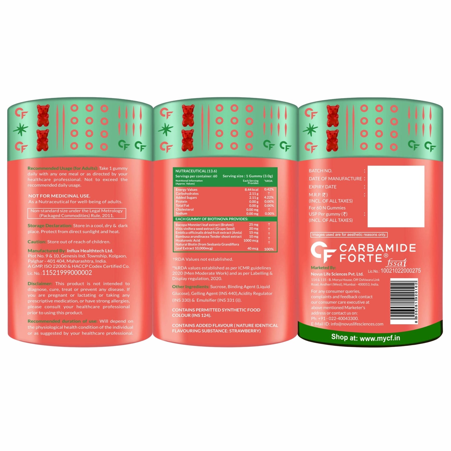 Carbamide Forte Biotin Hair Gummies for Hair Growth | Biotin Gummies for Women & Men | Hair Supplements for Women & Men | Hair Vitamins | Gummies for Hair Growth - 30 Veg Strawberry - Flavored Gummies