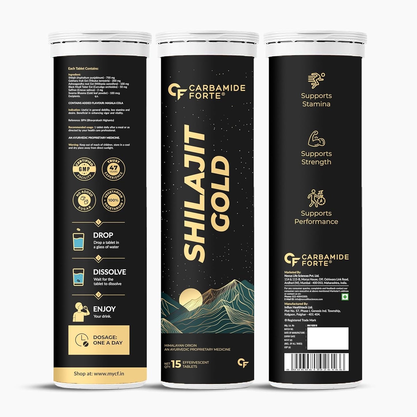 Carbamide Forte Shilajit / Shilajeet Gold Effervescent Tablets | Ayurvedic Himalayan Shilajit Original Effervescent Tablets For Men | Helps In Boosting Strength, Stamina & Power | Pure Shilajit Gold For Men | 15 Effervescent Tablets