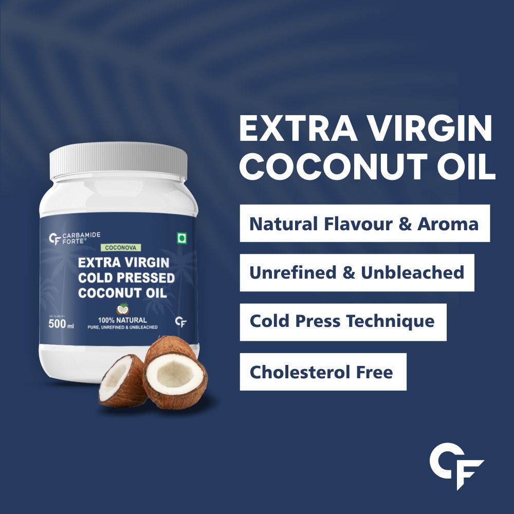 Carbamide Forte 100% Pure Extra Virgin Cold Pressed Coconut Oil for Skin, Hair Growth & Cooking – 500ml