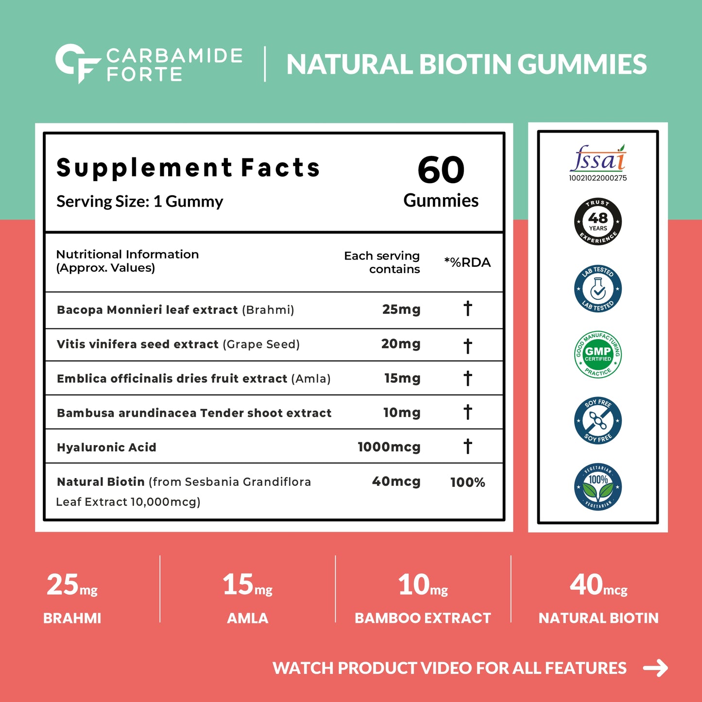 Carbamide Forte Biotin Hair Gummies for Hair Growth | Biotin Gummies for Women & Men | Hair Supplements for Women & Men | Hair Vitamins | Gummies for Hair Growth - 30 Veg Strawberry - Flavored Gummies