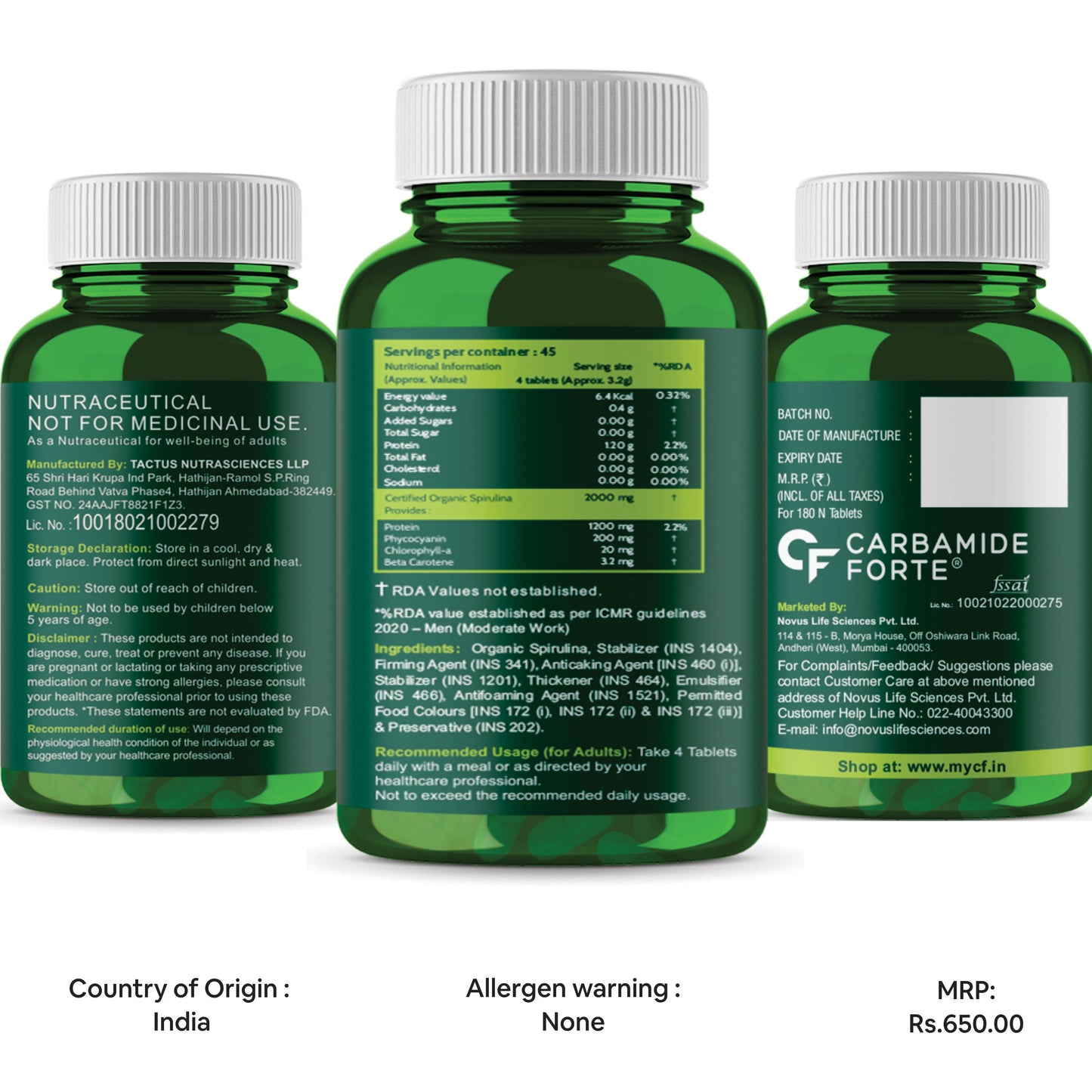 Carbamide Forte Veg Omega3 1000mg | Veg DHA | Vegetarian Omega 3 | Algal DHA | Plant Based | No Fish oil Used Capsules for Men & Women- 60 Veg Capsules