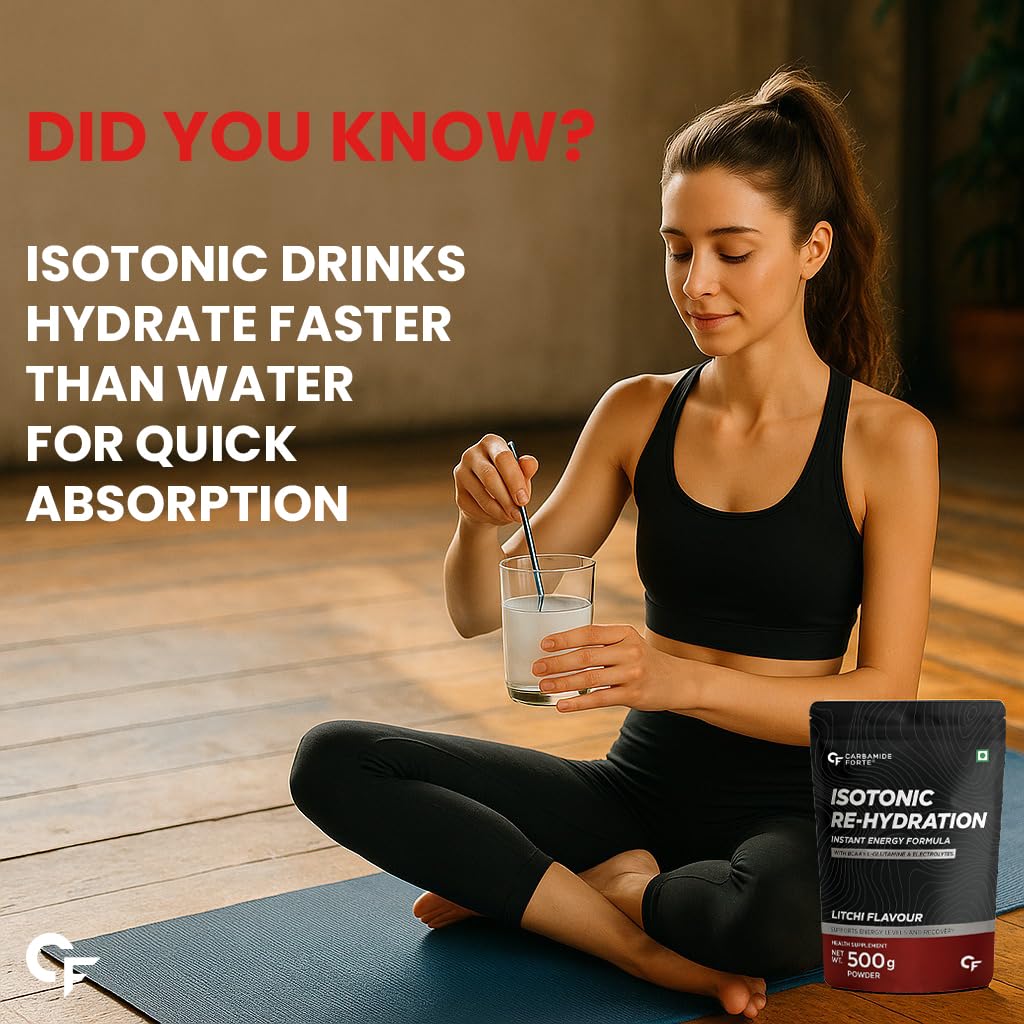 Carbamide Forte Isotonic Powder | Pre Workout Supplement For Men And Women| Instant Energy Drink for PreWorkout | Electrolytes Powder with added BCAA & L Glutamine - Litchi Flavour - 500g (Pack of 1)