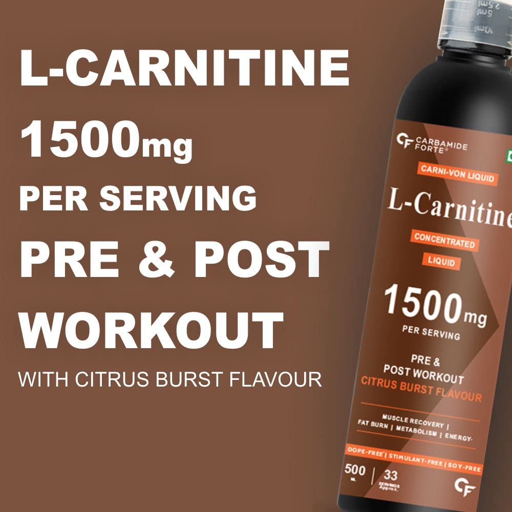 Carbamide Forte L-Carnitine Concentrated Liquid with 1500mg Per Serving | Pre & Post Workout Supplement - 33 Servings -500ml