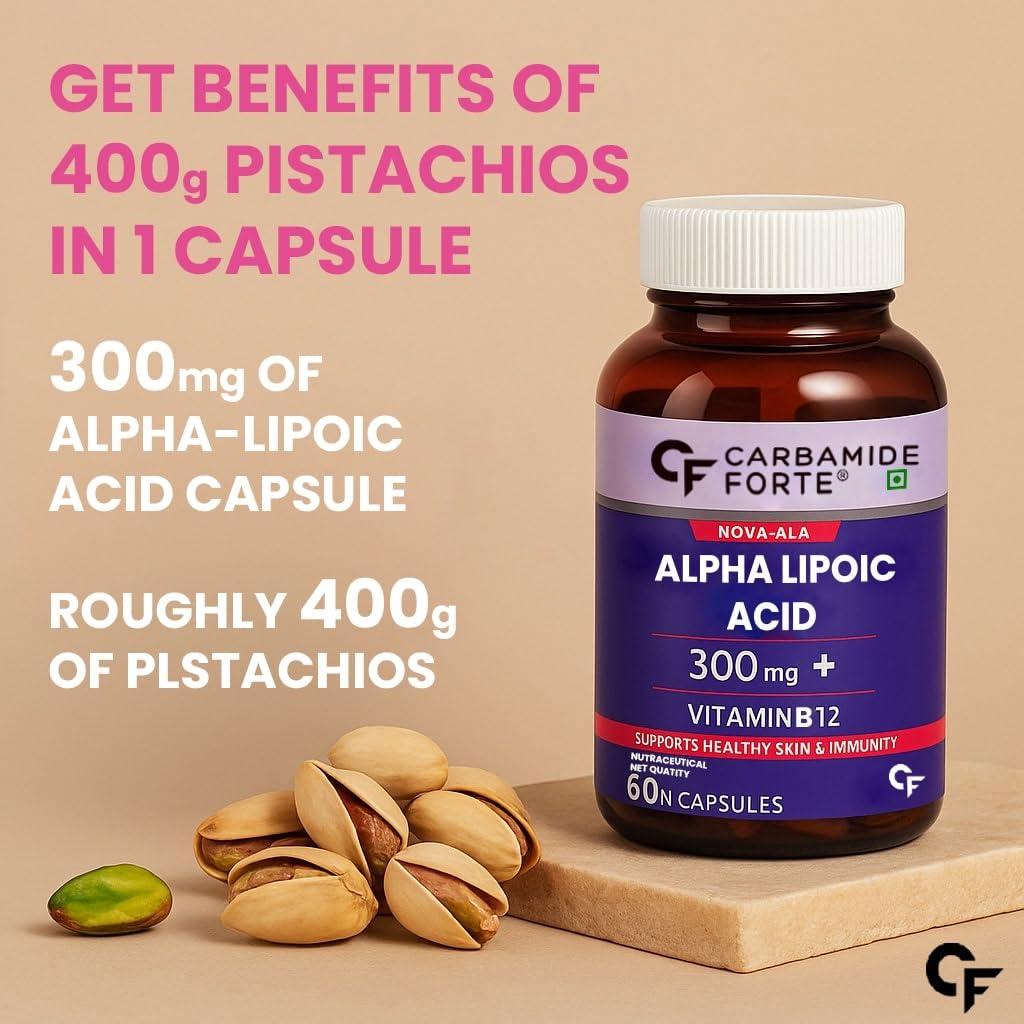 Carbamide Forte Alpha Lipoic Acid 300mg - ALA Capsules with Vitamin B12 & Lycopene | ALA Supplement | Supports Healthy Skin & Immunity - 60 Veg ALA Capsules