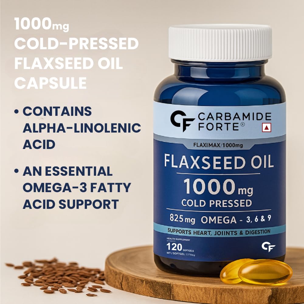 Carbamide Forte Cold Pressed Flaxseed Oil Omega 3 6 9 Capsules (1000mg) for Men and Women | Omega 3 Supplement | Omega 369 | Flaxseed Oil Omega3 Capsule | Omega Fatty Acid - 120 Capsules