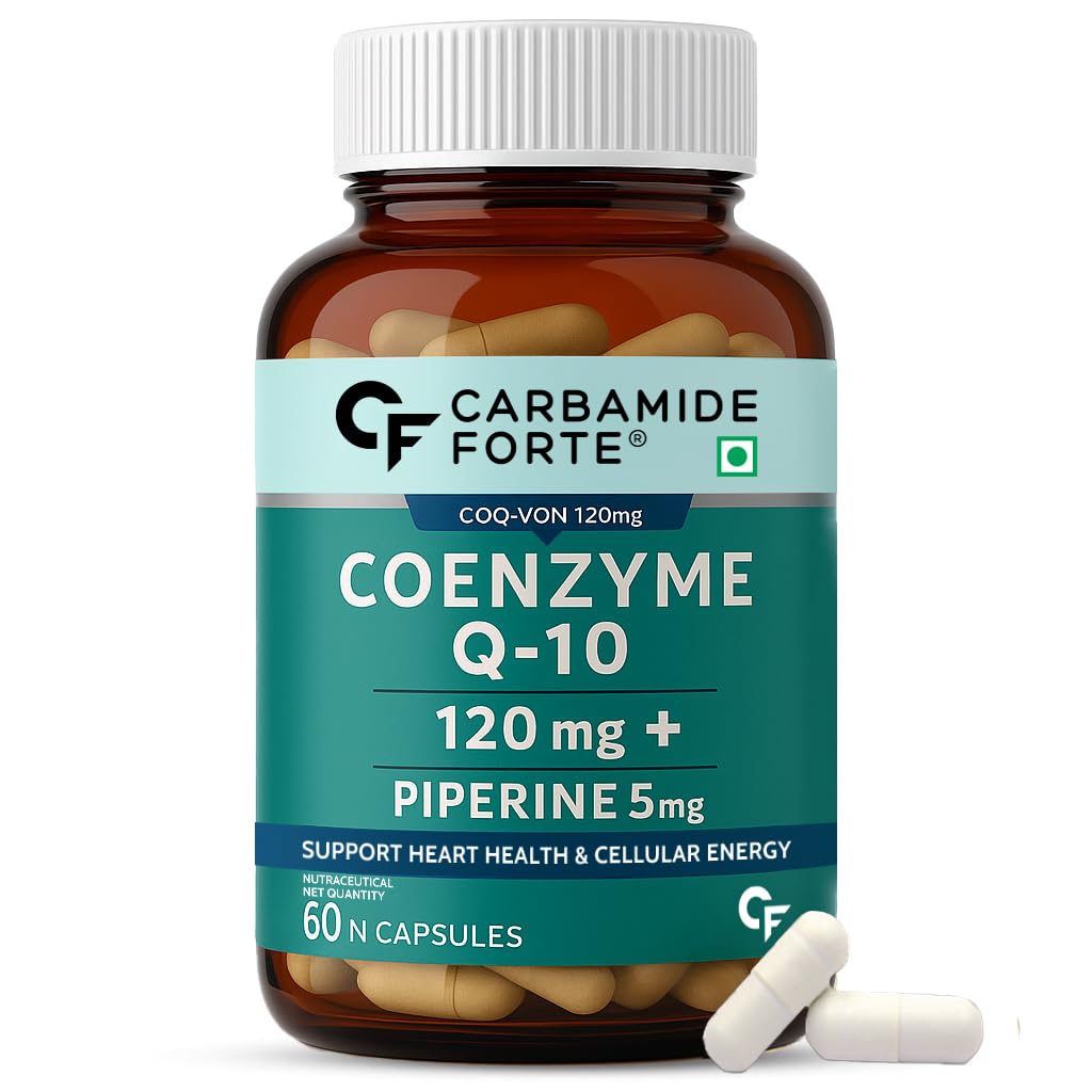 Carbamide Forte Coenzyme Q10 (Coq10 Supplement) 120Mg Supplement With Piperine 5Mg | Coq 10 120Mg Supports Heart Health & Cellular Energy 60 Capsules
