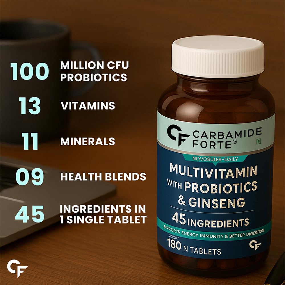 Carbamide Forte Multivitamin Tablet For Men | Multi vitamin for Men with Ginseng | Multivitamin With Probiotics For Immunity & Energy | Multivitamin with Zinc- 180 Veg Tablets