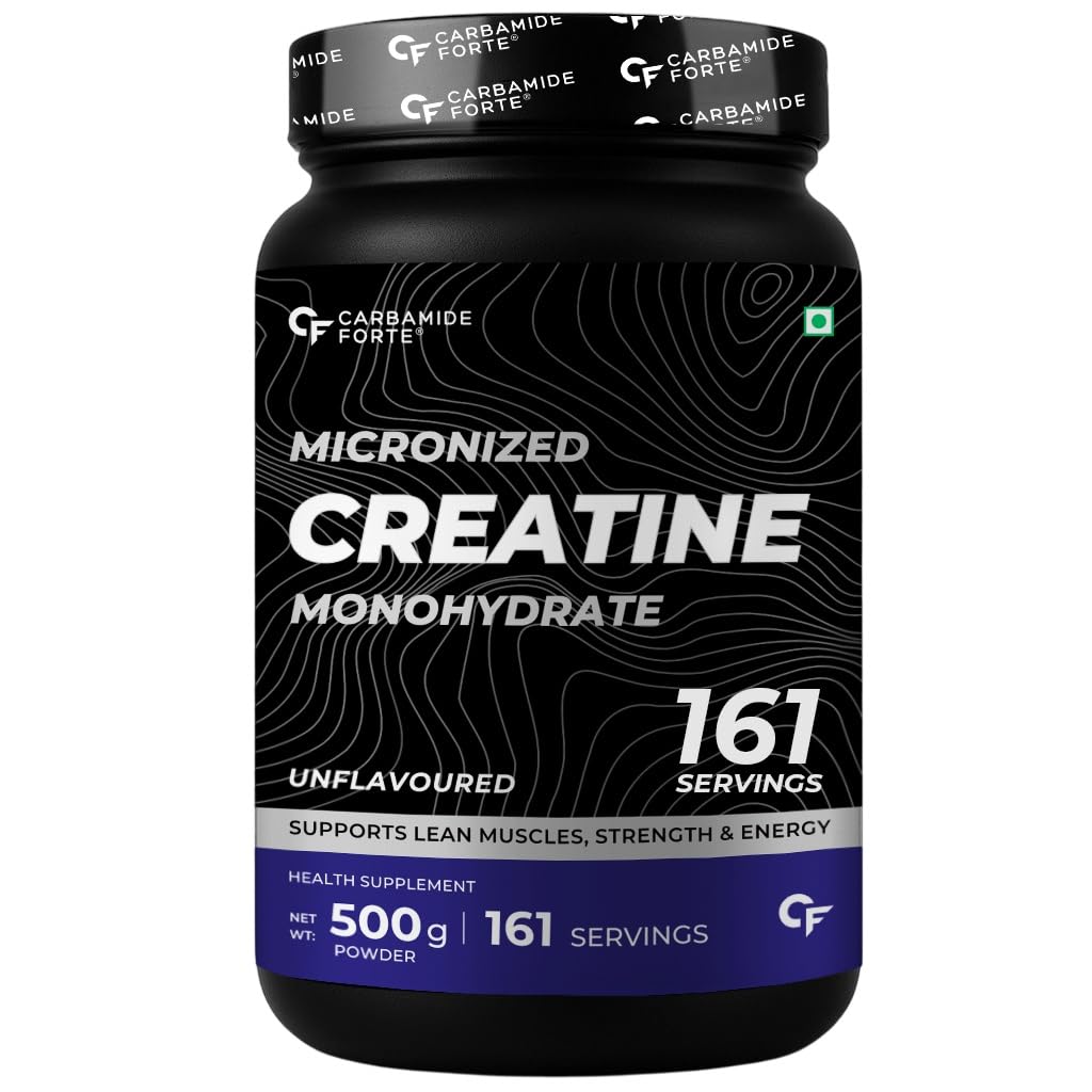 Carbamide Forte Creatine Mono hydrate Powder | Micronized Monohydrate Creatine 500gm | Micronized Monohydrate Supplement for Lean Muscle, Strength & Energy - Unflavoured - 161 Servings - 500g