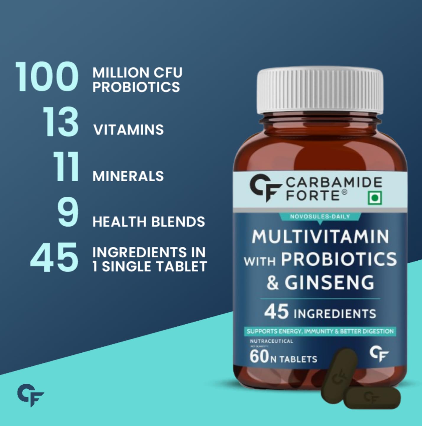 Carbamide Forte Multivitamin for Men & Women with 34 Ingredients - 60 Tablets