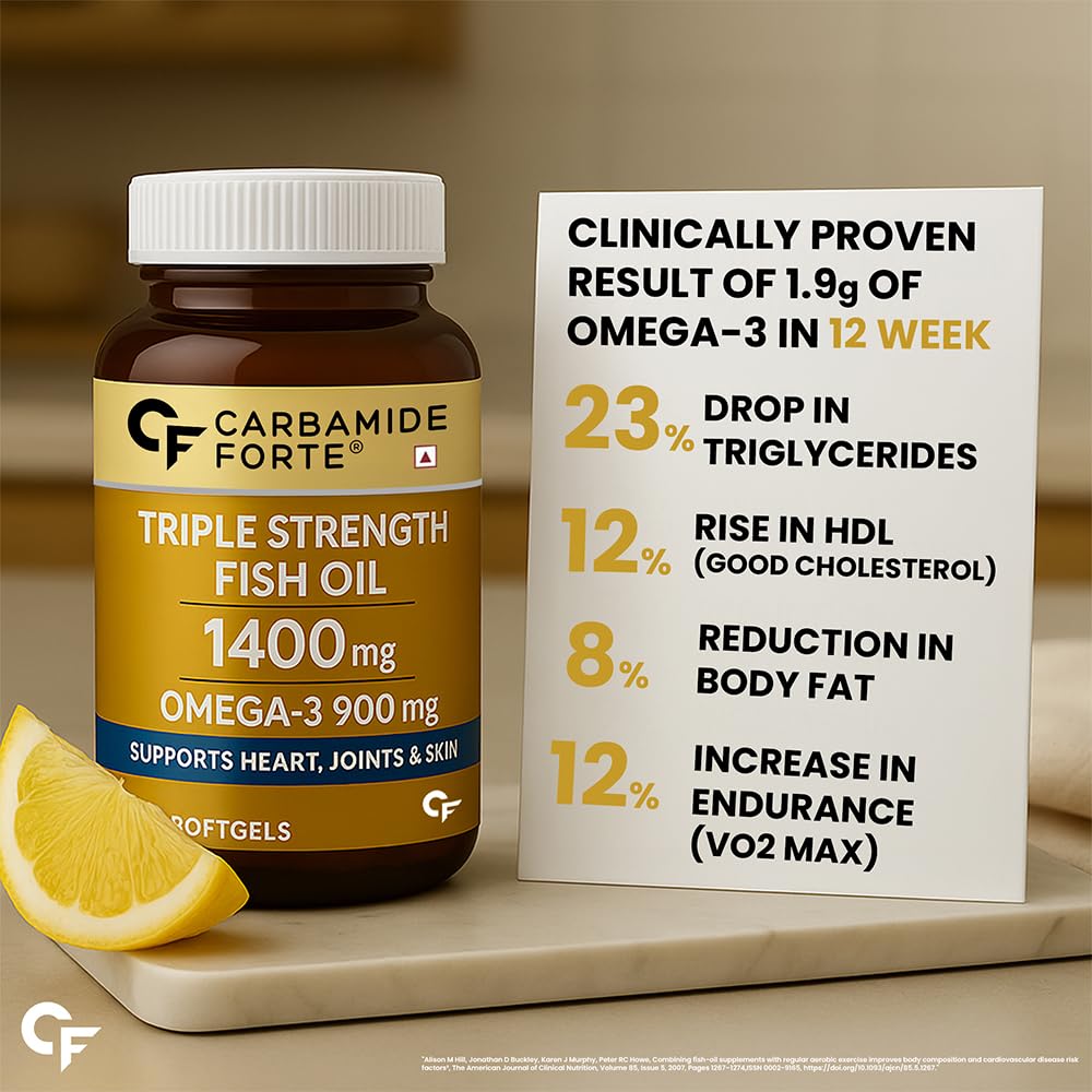Carbamide Forte Triple Strength Fish Oil 1400mg with Omega 3 900mg for Men & Women -Softgel Capsules 60 Count