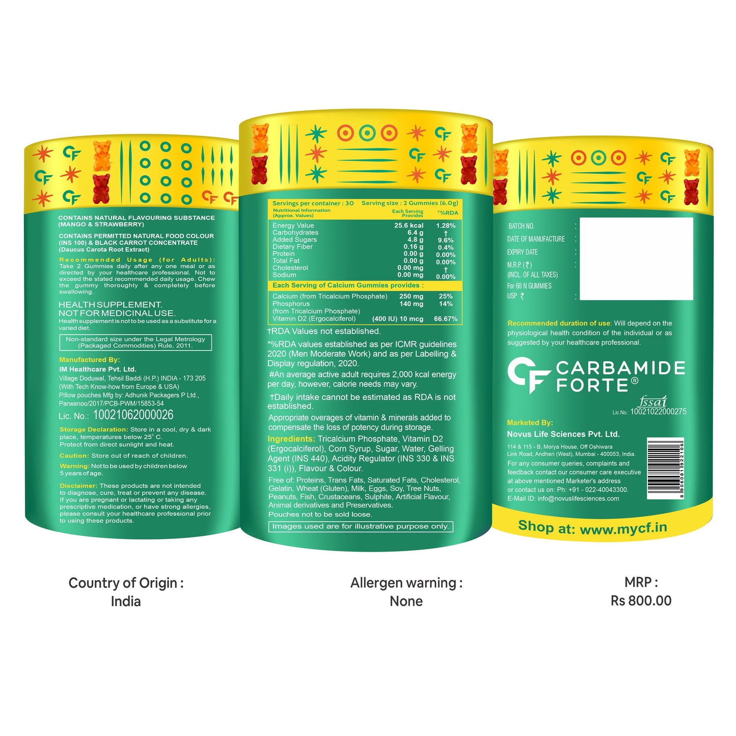 Carbamide Forte Calcium with Vitamin D Gummies - 60 Veg Gummies