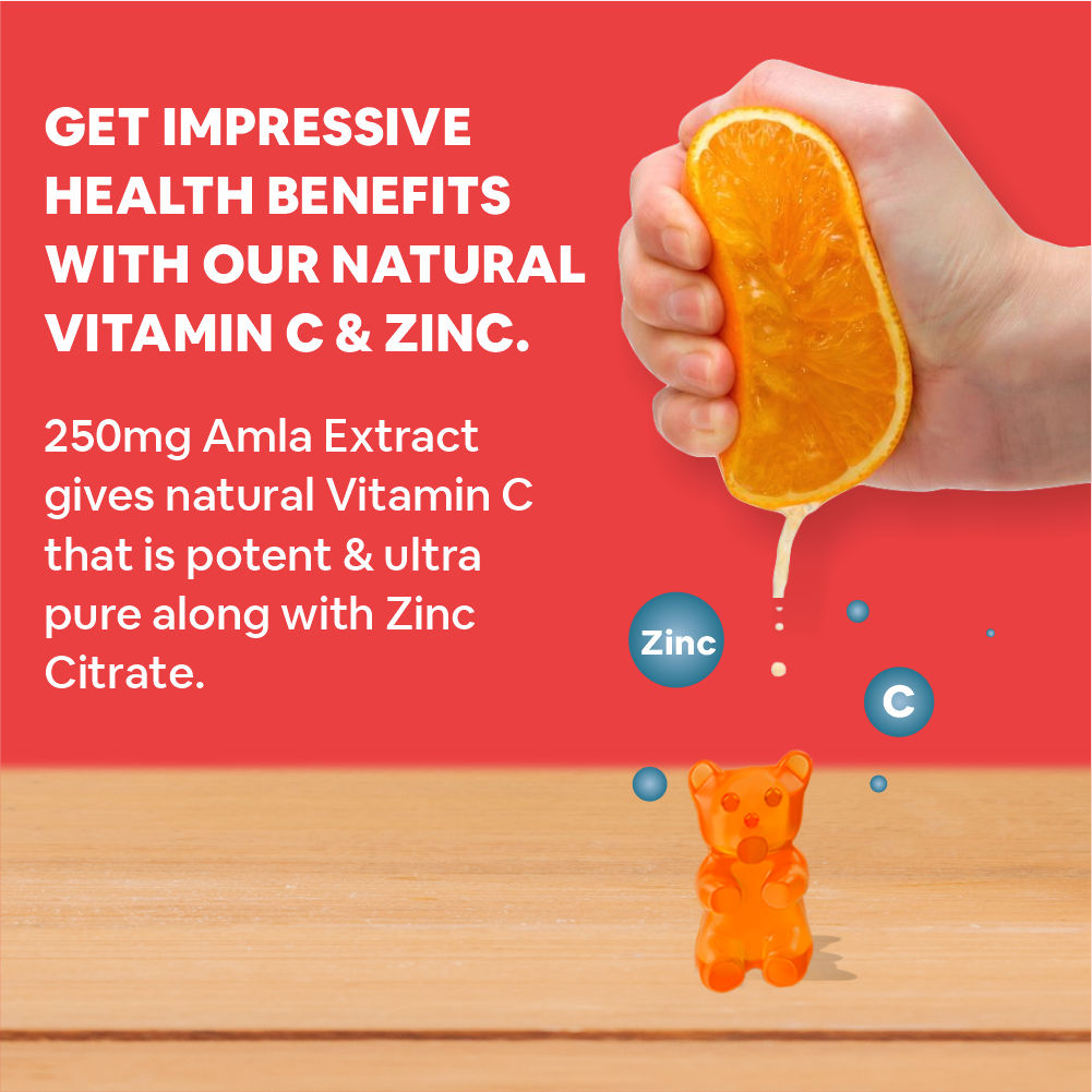 Carbamide Forte Vitamin C Gummies with Zinc for Men, Women & Kids | Natural Immunity Booster, Antioxidant, Heart, Hair, Skin & Collagen Builder – 60 Veg Gummies