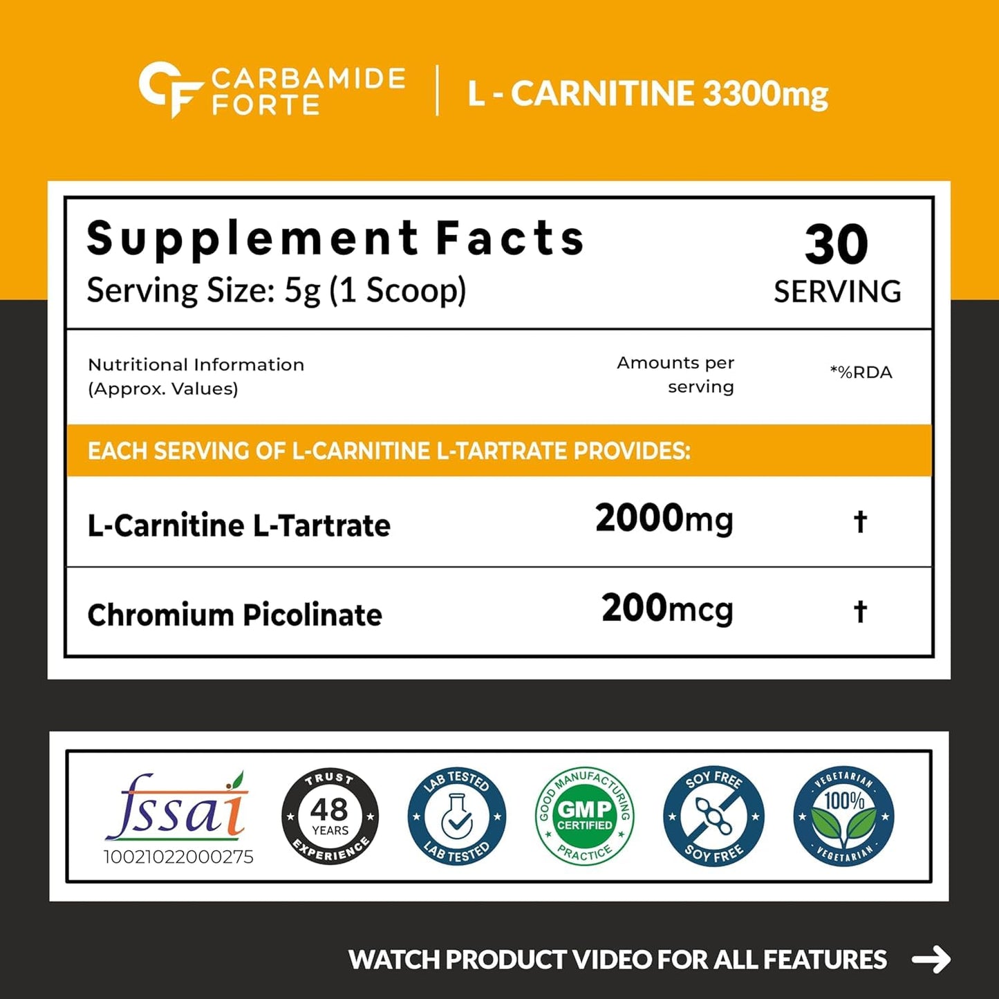Carbamide Forte L Carnitine Powder for Men & Women | L-Carnitine L Tartrate 2000mg Powder | Pre Workout Supplement | Intra Workout & Post Workout Supplement |Mango Flavour - 150g Powder