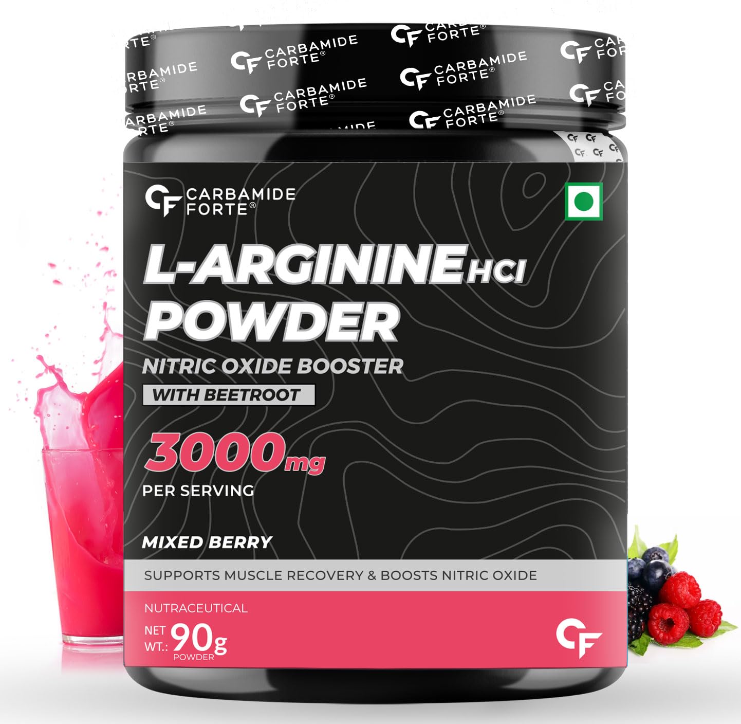 Carbamide Forte L Arginine Powder Supplement 3000mg | Pre-workout for men & women | L Arginine Supplement| Beet Root Powder - Mixberry- 90g