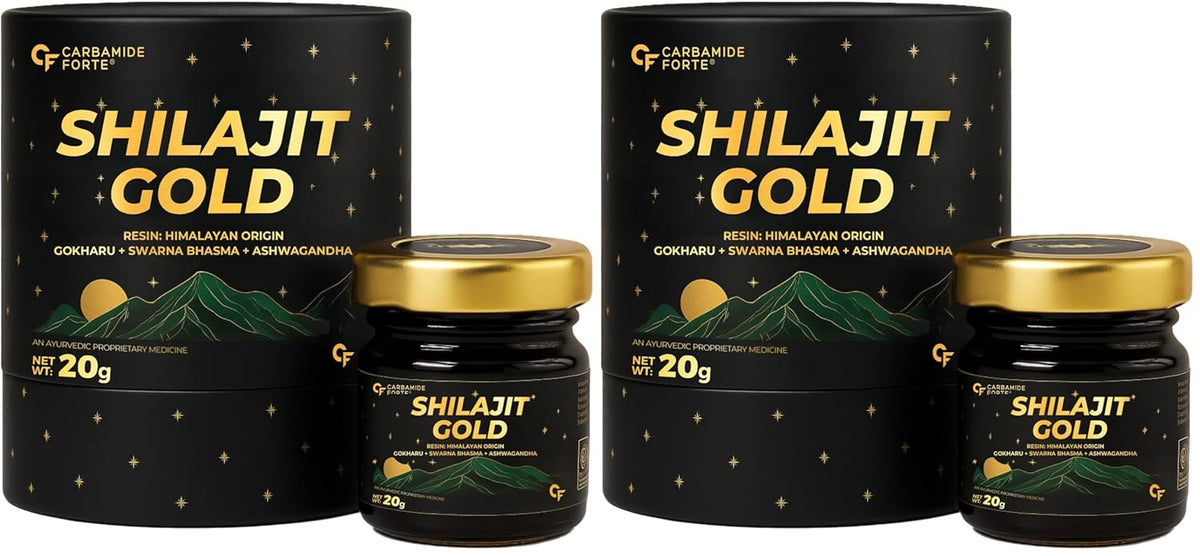 Shilajit Gold Resin for Men & Women – Himalayan Shilajit with Saffron & Swarna Bhasma (20g) - Carbamide Forte - Pack of 2