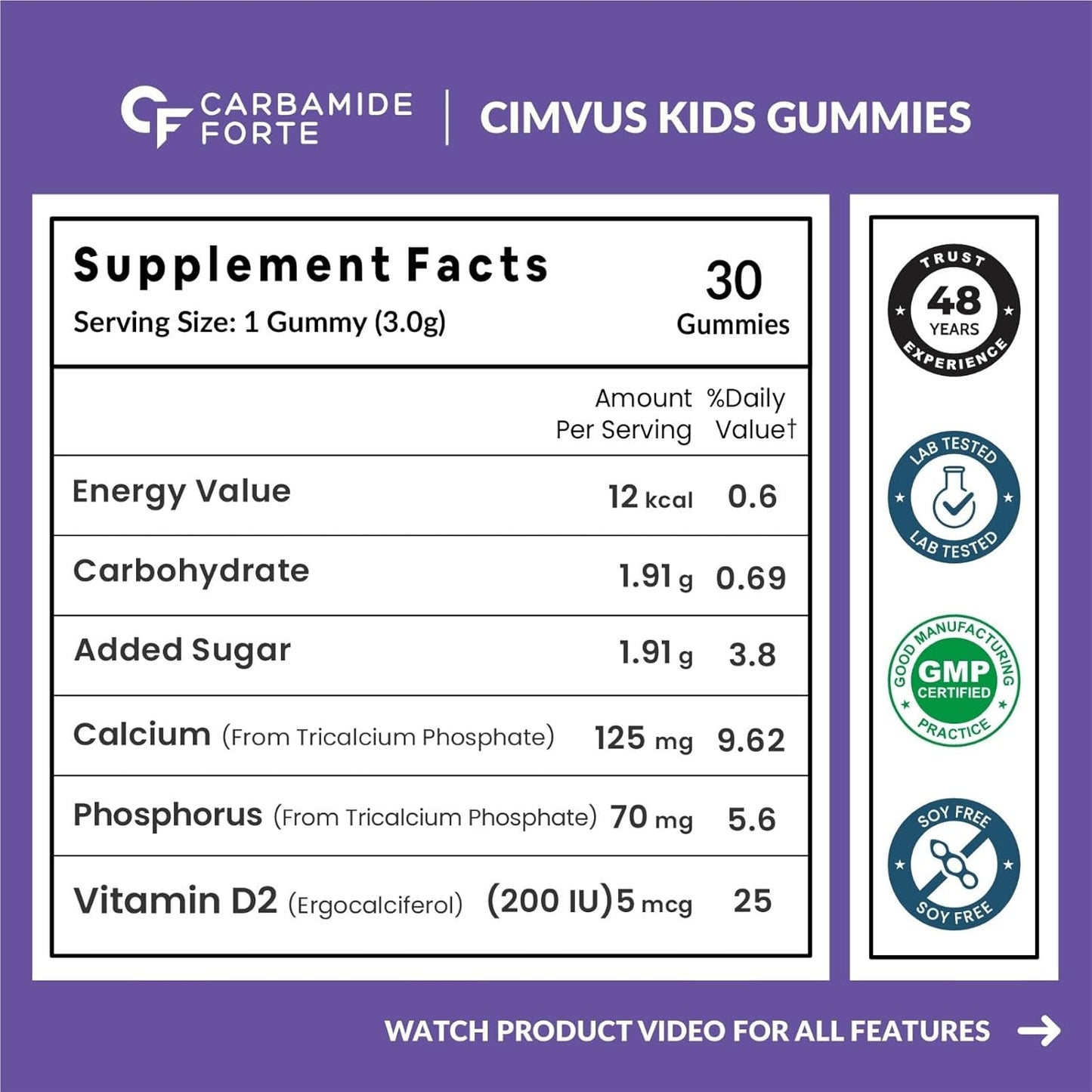 Carbamide Forte Calcium with Vitamin D Gummies for Kids | Calcium Gummies for Kids for Stronger Bones, Joints & Teeth & Immunity - Mango & Strawberry Flavour - 30 Veg Gummies