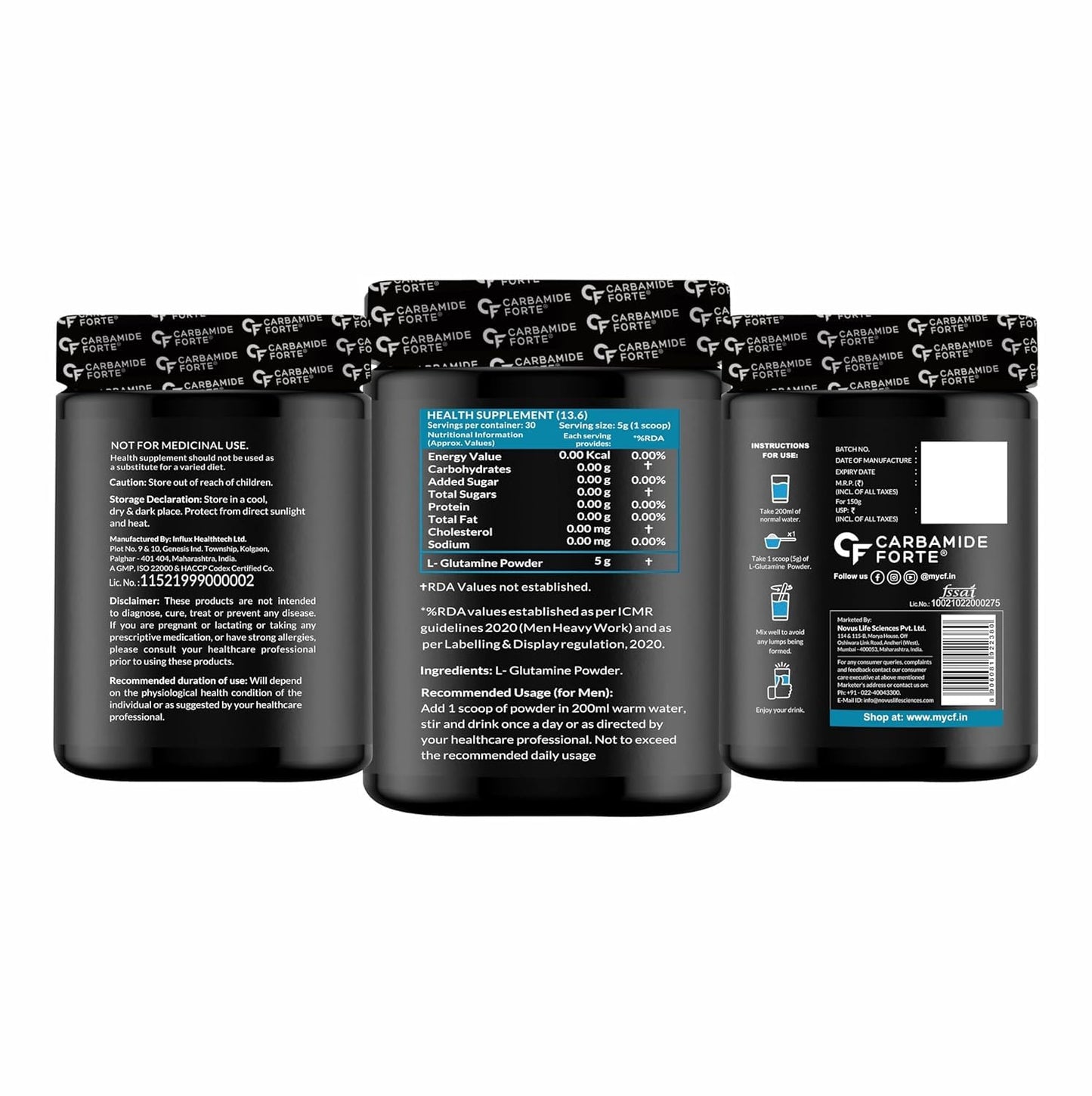 Carbamide Forte L Glutamine Powder 5000mg | L Glutamine Supplement for Men | Post Workout Muscle Recovery Supplements for Men - Unflavoured - 50 SERVINGS - 150g