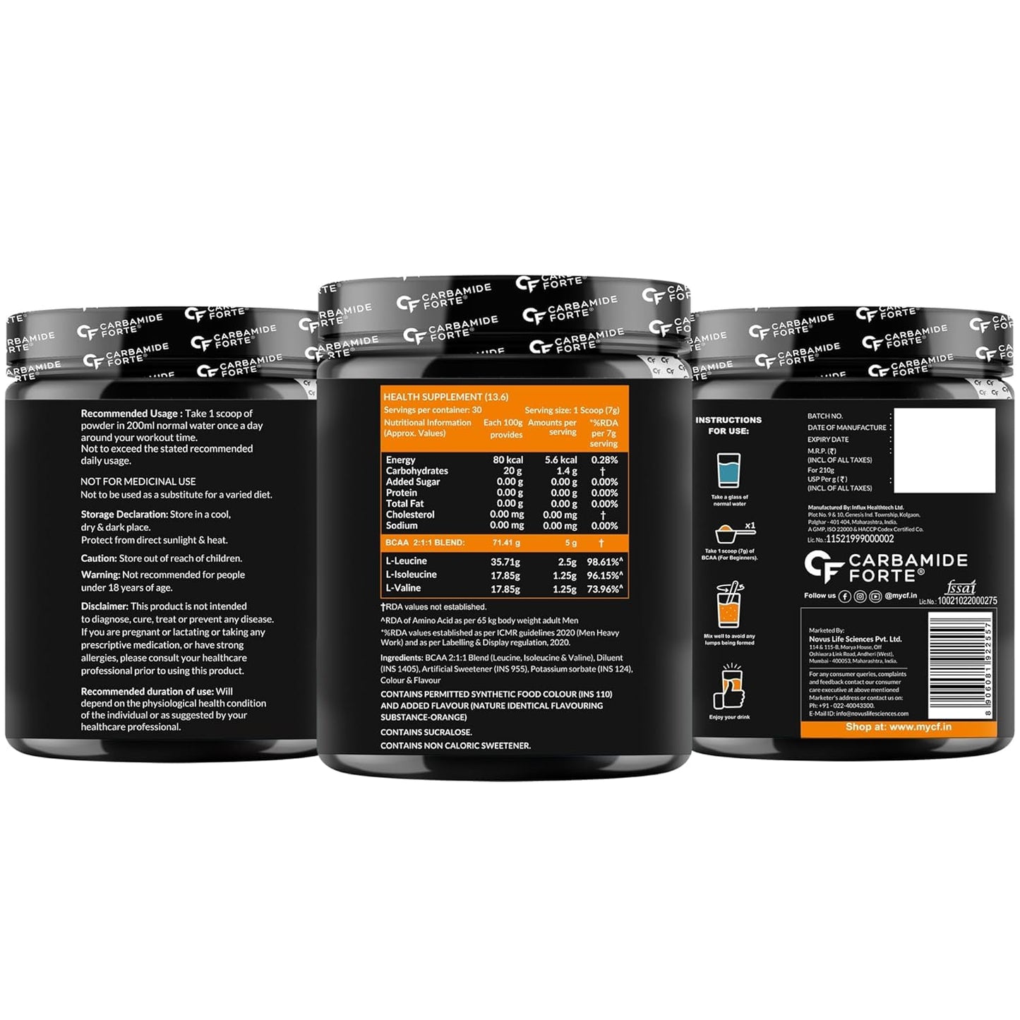 Carbamide Forte BCAA Powder 5000mg | BCAA Supplement For Women & Men Muscle Growth | BCAA Pre Workout & BCAA Intra Workout Supplement For Muscle Recovery | BCAA For Men | BCAA Supplements For Men & Women 7g Serving with Ideal 2:1:1 Ratio