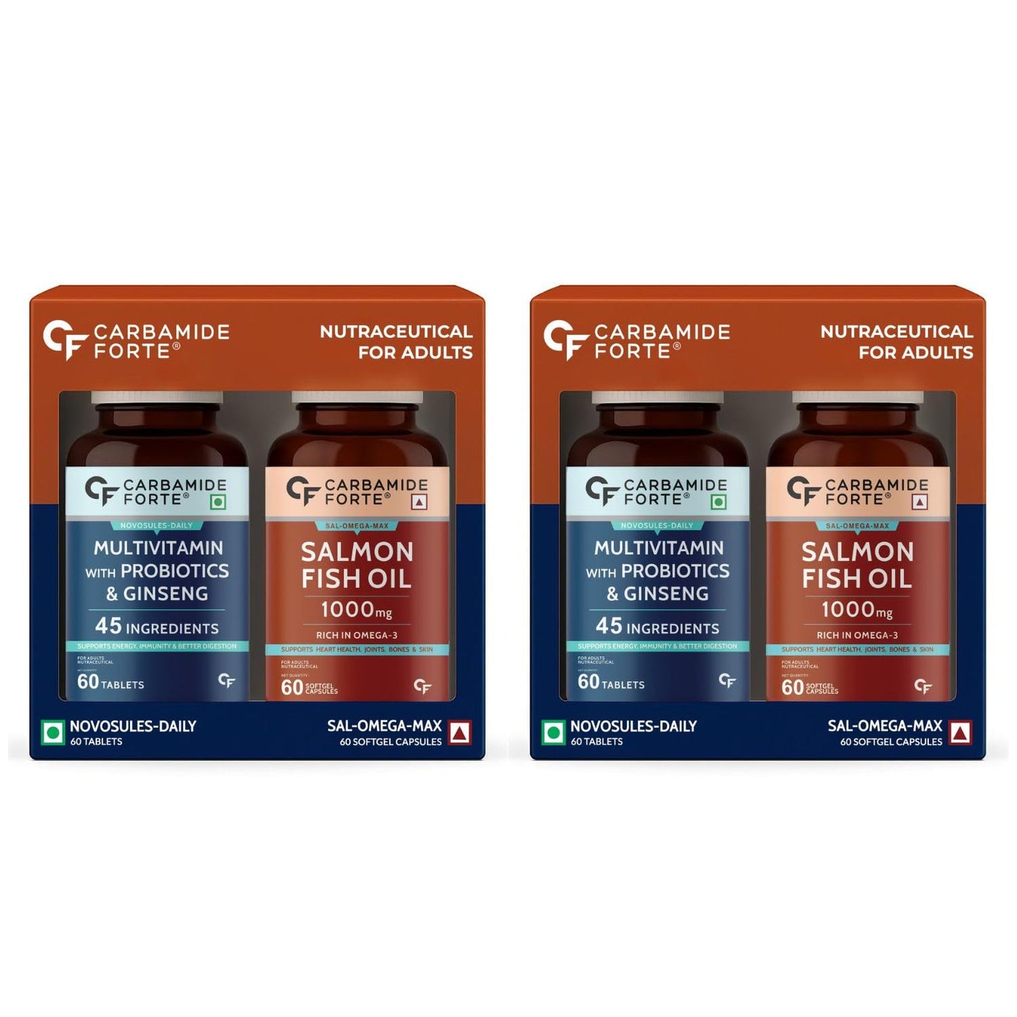 Salmon Fish Oil Omega 3 Capsule 1000mg and Multivitamin Tablets Combo | 60 Tablets + 60 Softgels