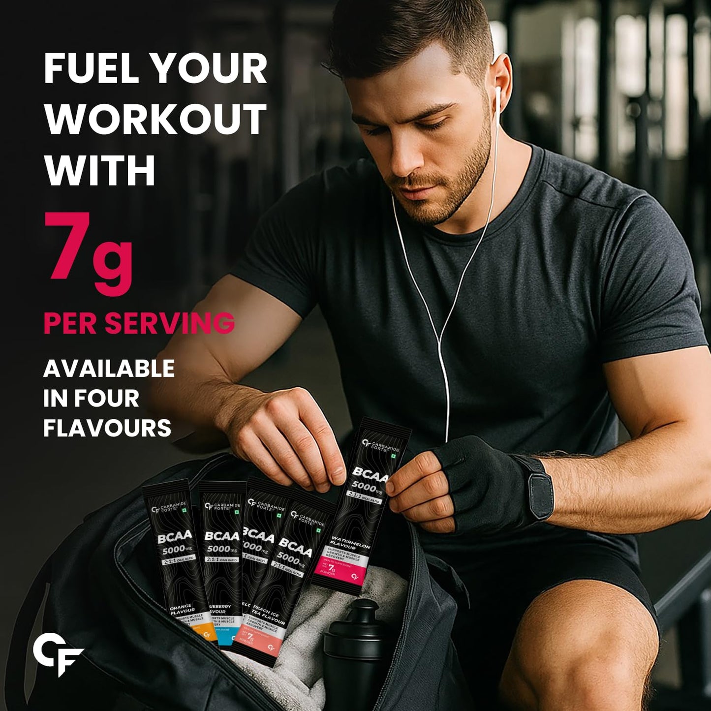 Carbamide Forte BCAA Powder 5000mg 28 Sachets | BCAA Supplements For Women & Men Muscle Growth | 4 Flavors BCAA - Pack Of 28 BCAA Sachets