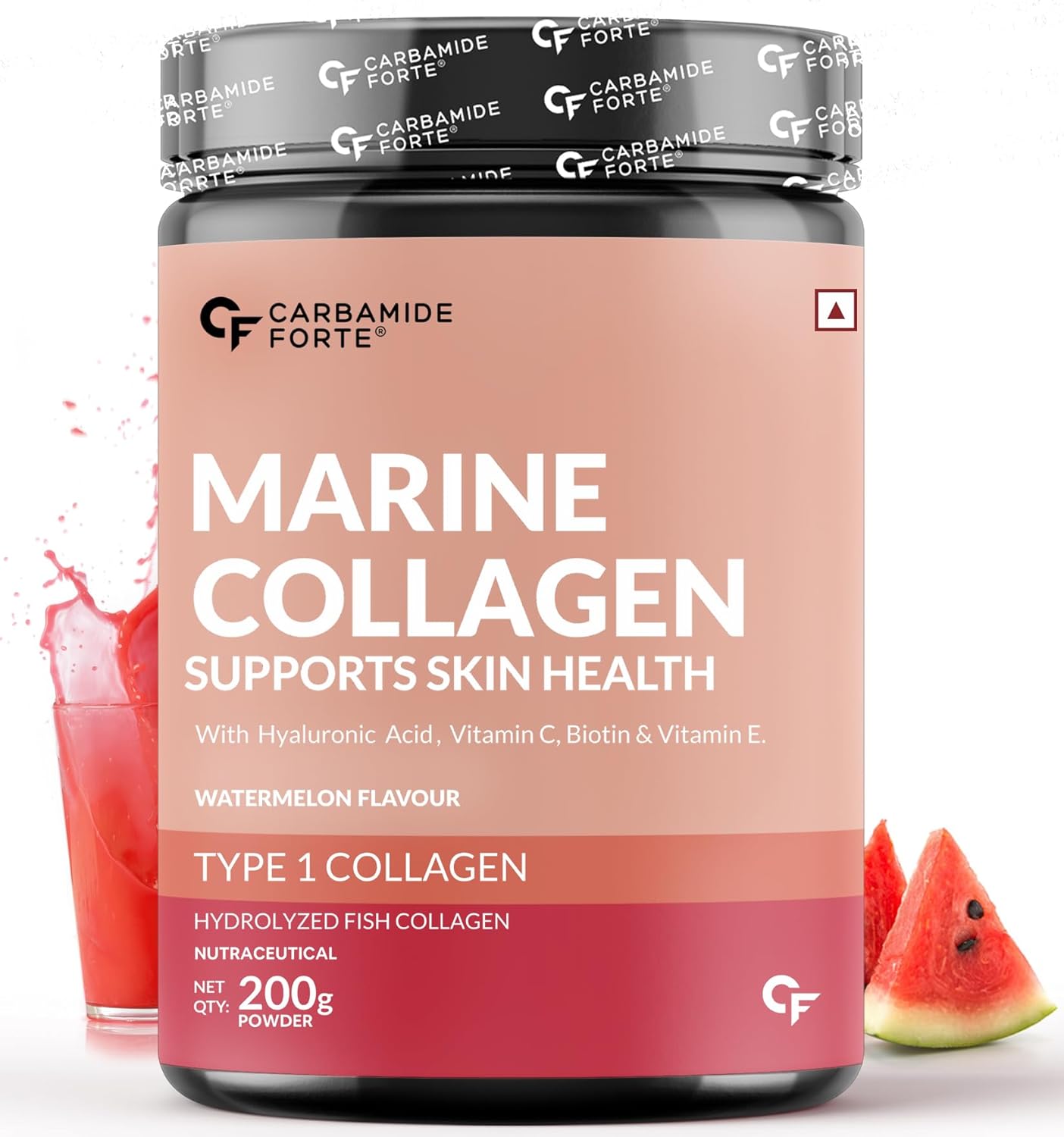 Carbamide Forte Marine Collagen Powder Supplement - for Skin Fish Collagen Powder for Women & Men - 200g Powder - Watermelon Flavour