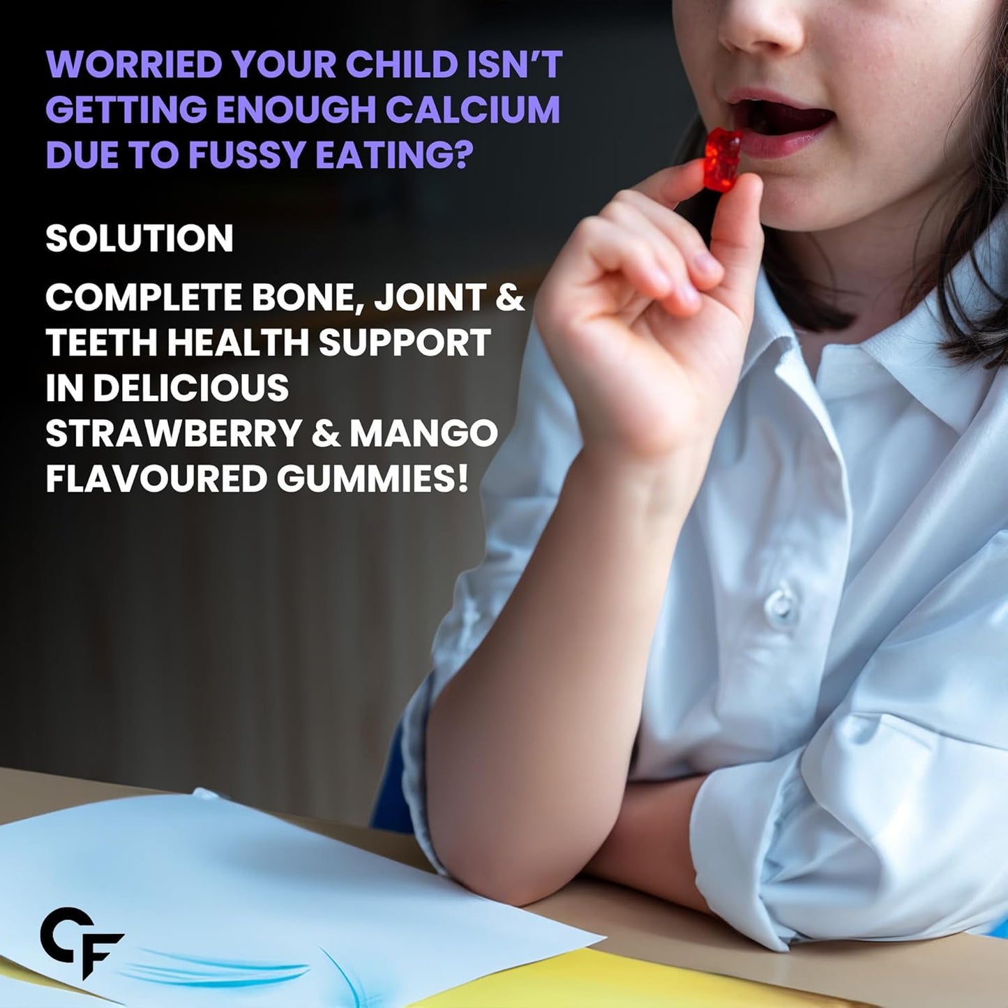 Carbamide Forte Calcium with Vitamin D Gummies for Kids | Calcium Gummies for Kids for Stronger Bones, Joints & Teeth & Immunity - Mango & Strawberry Flavour - 30 Veg Gummies