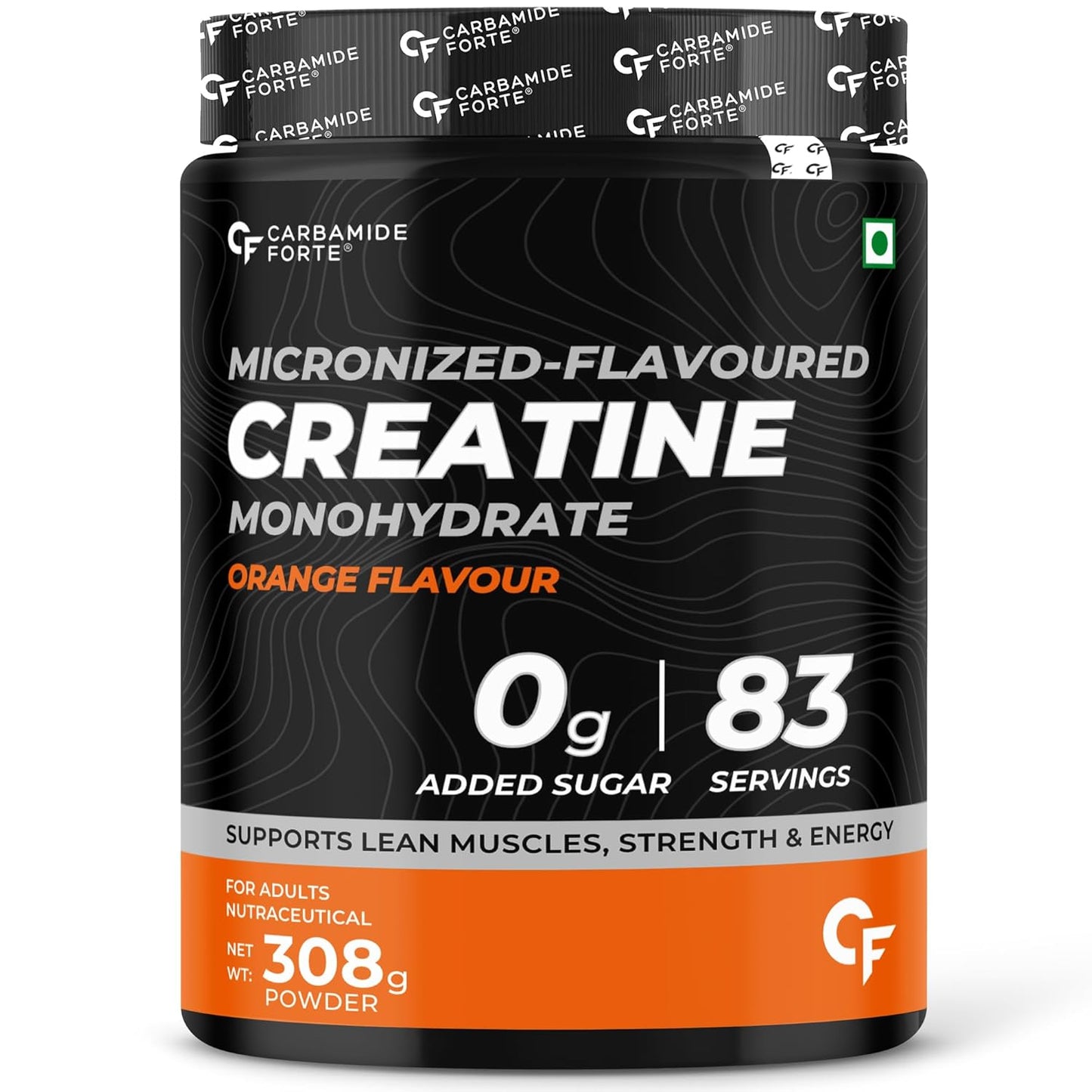 Carbamide Forte Creatine Mono hydrate Powder | Micronized Creatine Monohydrate 308gm | Micronized Monohydrate Creatine Supplement for Lean Muscle, Strength & Energy - Orange - 33 Servings - 308g