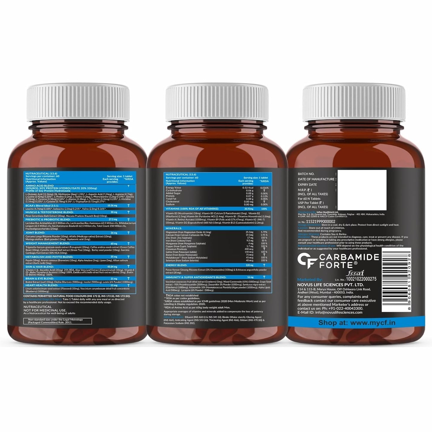 Carbamide Forte Multivitamin Tablet for Men & women | Multi Vitamin for Men Gym & sports | Multivitamins for Energy & Fitness | Multivitamin for Men gym with BCAA, Amino Acids, Probiotics & Antioxidants - 81 Ingredients - 60 Tablets