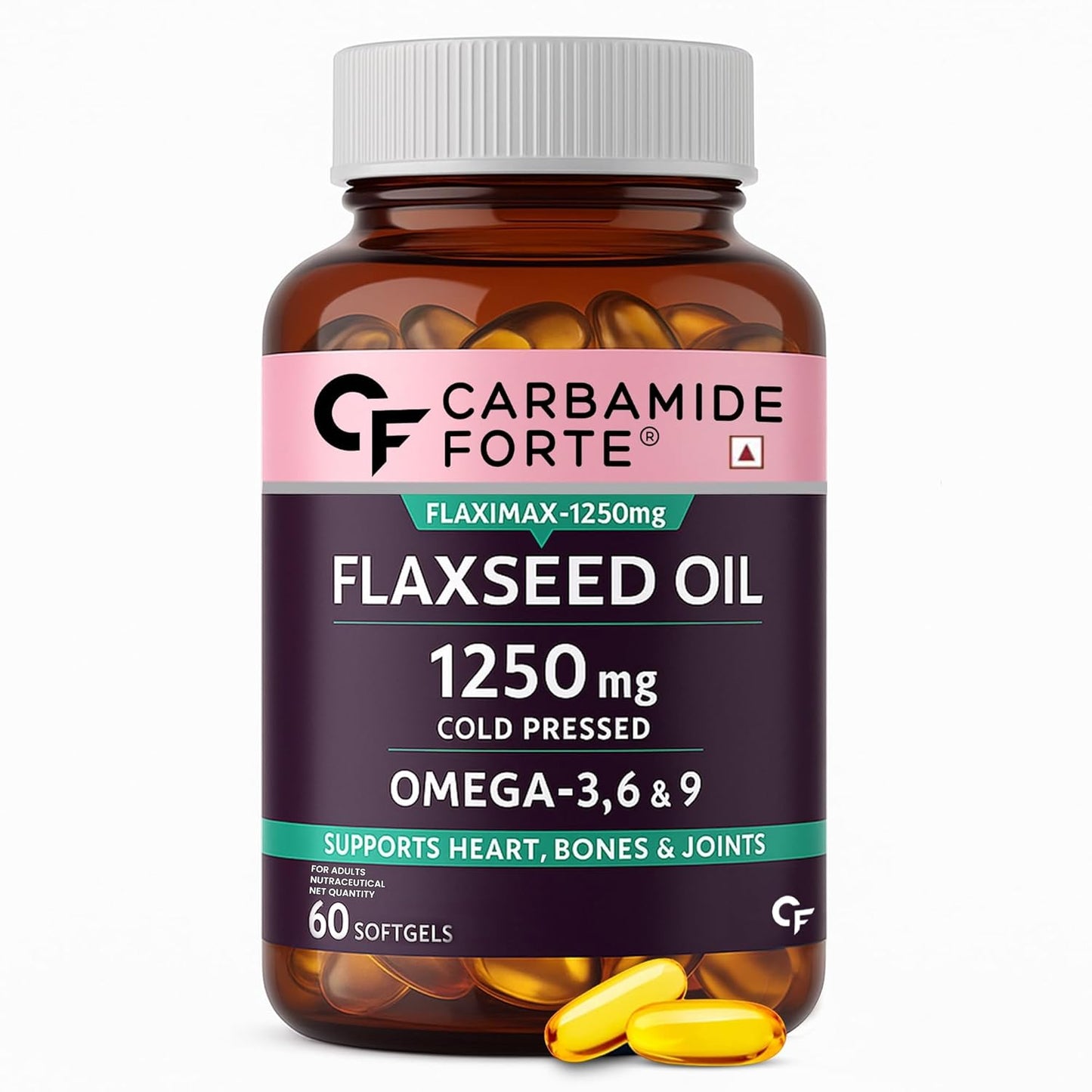 Carbamide Forte Cold Pressed Flaxseed Oil Omega 3 6 9 Capsules (1250mg) for Men and Women | Omega 3 Supplement | Omega 369 | Flaxseed Oil Omega3 Capsule | Omega Fatty Acid - 60 Capsules
