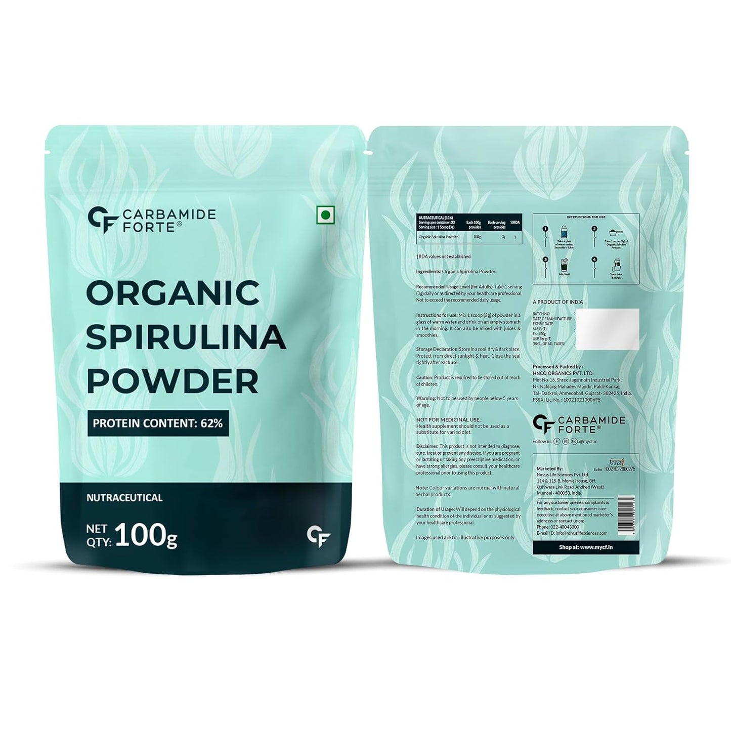 Carbamide Forte 100% Organic Spirulina Powder | Spirulina | Spirulina Powder Organic - 100g