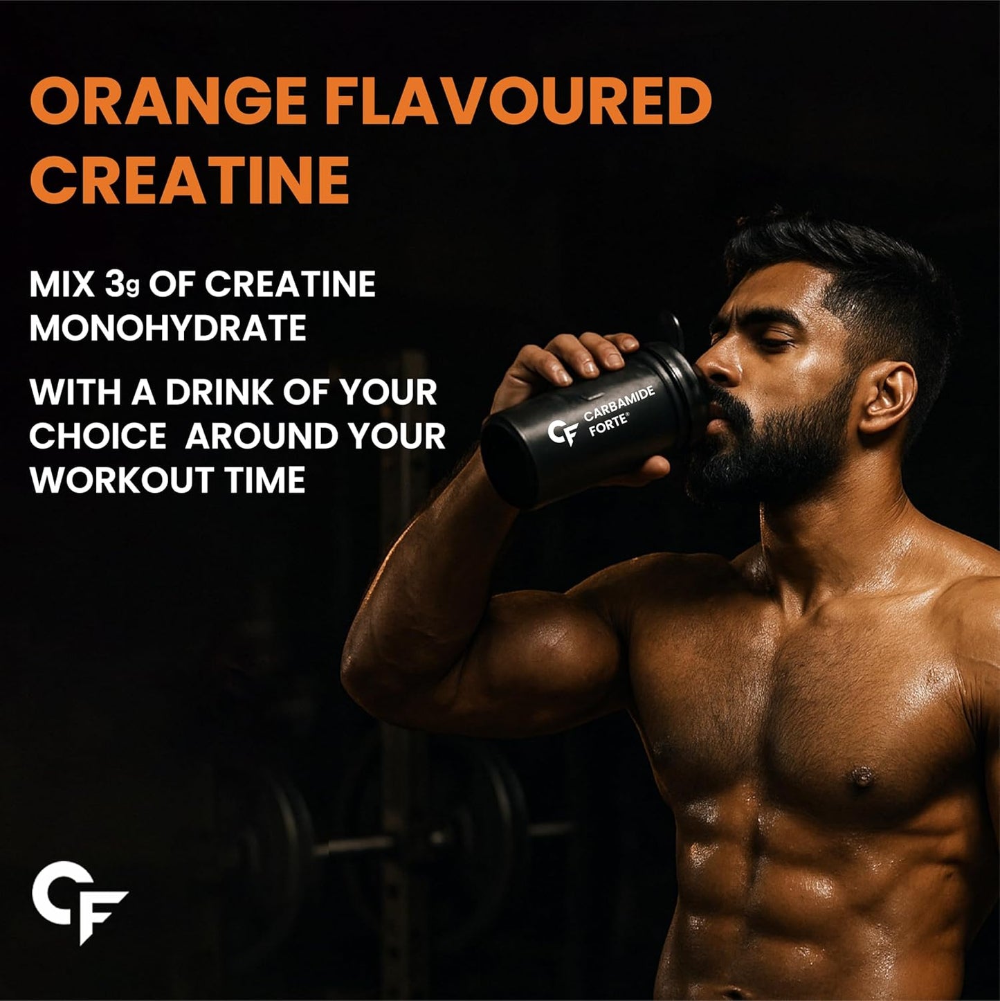 Carbamide Forte Creatine Mono hydrate Powder | Micronized Creatine Monohydrate 308gm | Micronized Monohydrate Creatine Supplement for Lean Muscle, Strength & Energy - Orange - 33 Servings - 308g