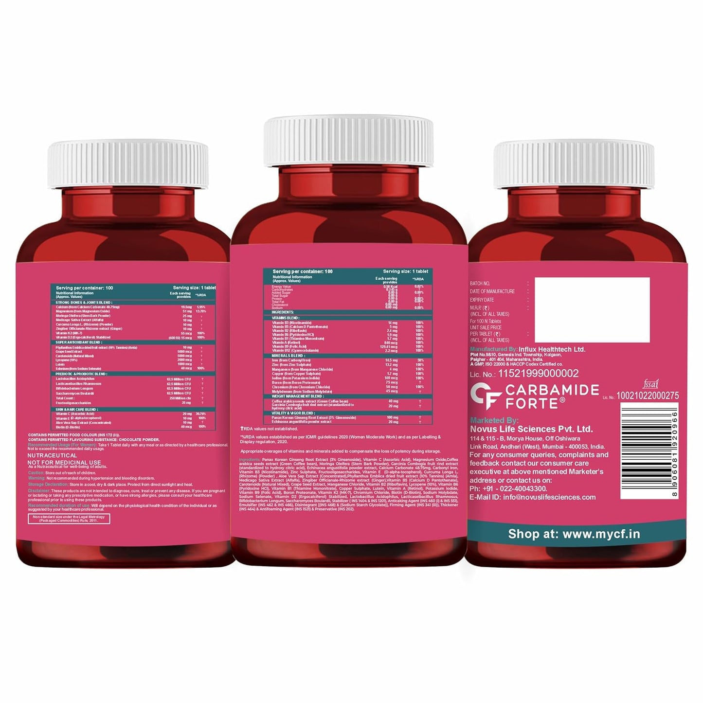 Carbamide Forte Multivitamin Tablets for Women | Multi Vitamin Women’s Wellness | Complete Multivitamin for Women with 43 Ingredients | Women Multivitamin Tablets for Energy & Health-100 Veg Tablets
