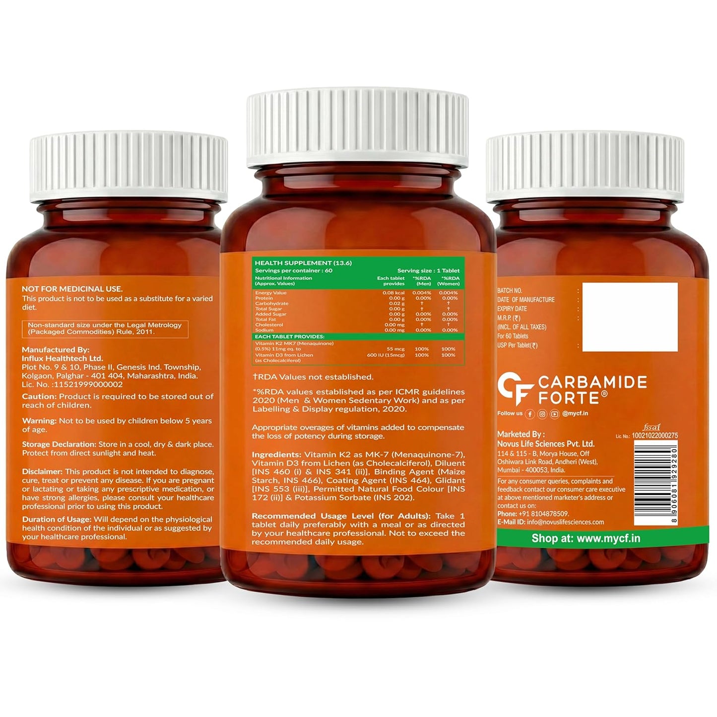 Vitamin D3 K2 Supplement | Veg D3 - Lichen - 60 Tablets