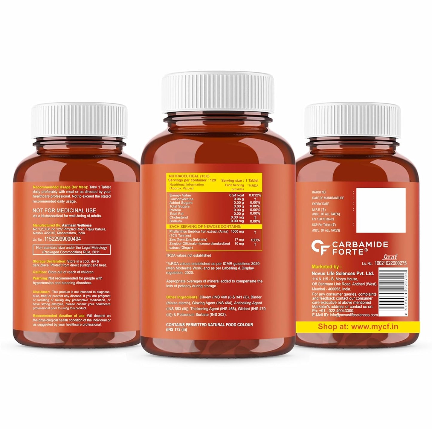 Carbamide Forte Natural Vitamin C Supplements Amla Extract With Zinc For Immunity & Skincare | Vitamin C Tablets - 120 Tablets