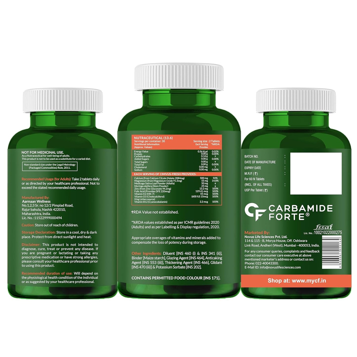 Carbamide Forte Calcium & Vitamin D3 Tablets | Calcium Tablets for Women & Man | Calcium Magnesium Zinc Tablets | Calcium Supplements for Men with Calcium Citrate, Calcium Tablet with Vitamin K2 MK7 & Vitamin B12