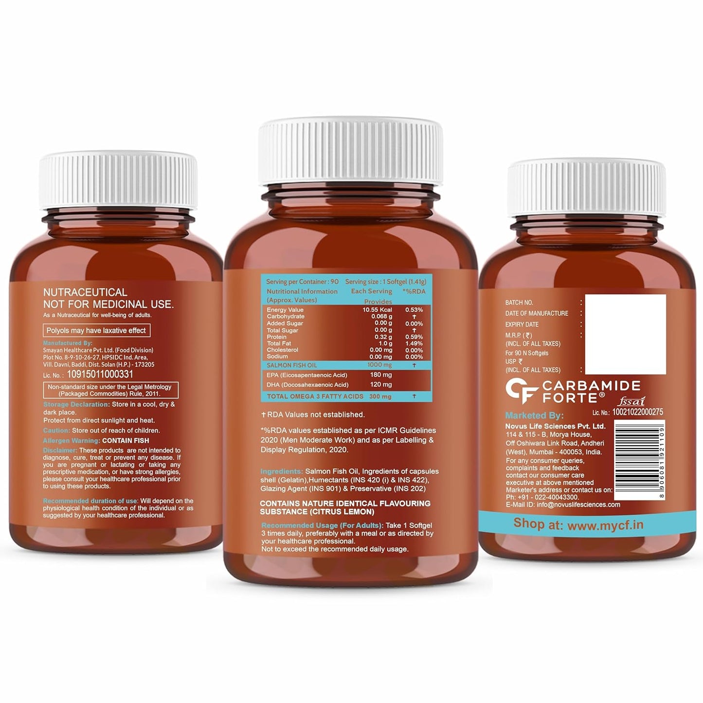 Carbamide Forte Salmon Fish Oil Omega 3 Capsule 1000 mCarbamide Forte Salmon Fish Oil Omega 3 Capsule 1000 mg for Adults- Softgel Capsules 90 Countg for Adults -Softgel Capsules 90 Count