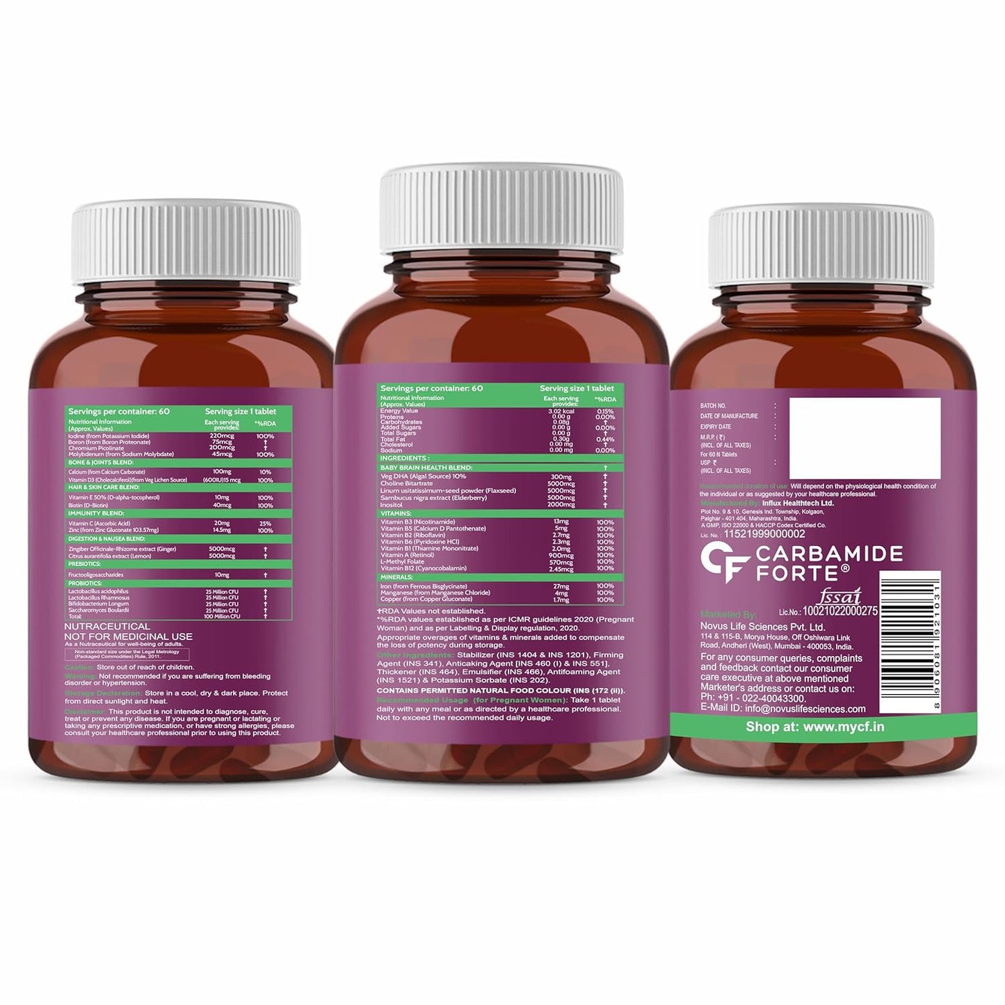 Carbamide Forte Veg Prenatal Multivitamin for Pregnancy with DHA 300mg Multivitamin for Women- 1 count, 60 capsules