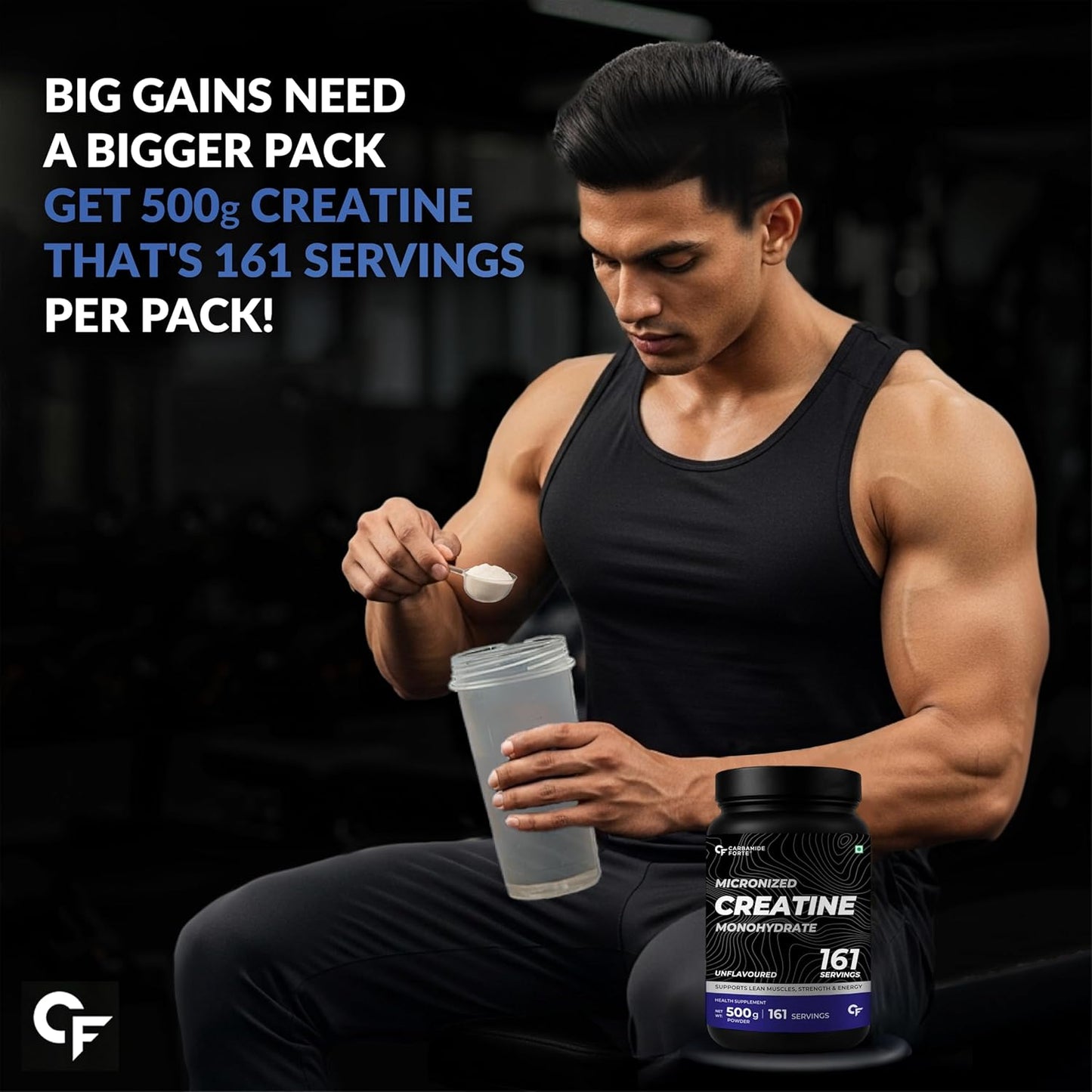 Carbamide Forte Creatine Mono hydrate Powder | Micronized Monohydrate Creatine 500gm | Micronized Monohydrate Supplement for Lean Muscle, Strength & Energy - Unflavoured - 161 Servings - 500g