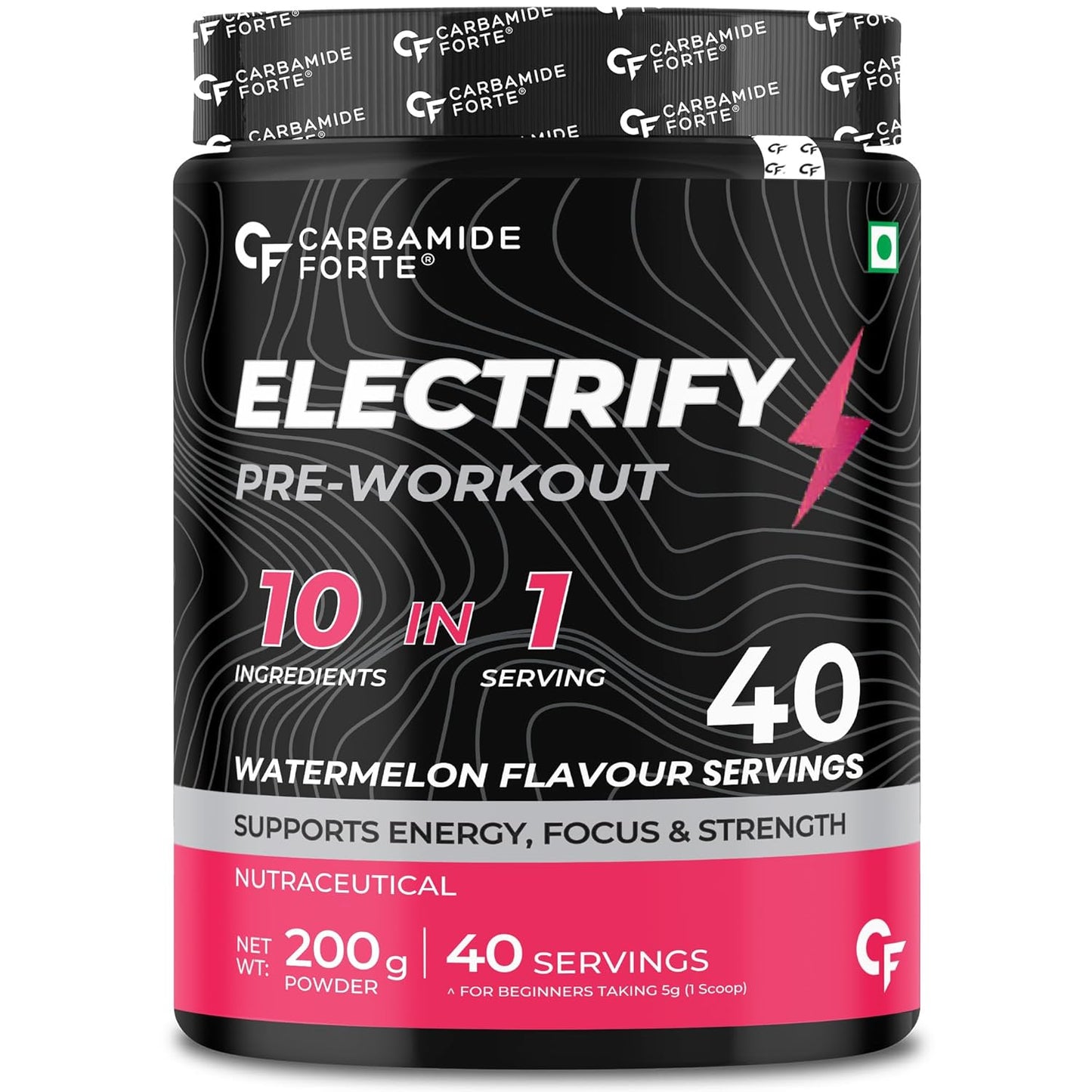 Carbamide Forte Pre Workout Powder | Pre Workout Supplement for Men and Women | Preworkout Supplement with Taurine & Creatine Monohydrate for Energy, Focus & Strength | Watermelon Flavour – 40 Servings - 200g