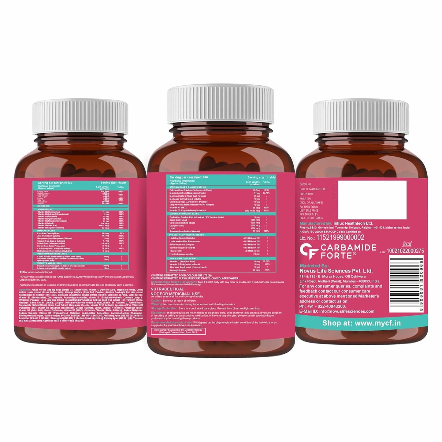 Carbamide Forte Multivitamin Tablets for Women with 43 Ingredients -60 Veg Tablets