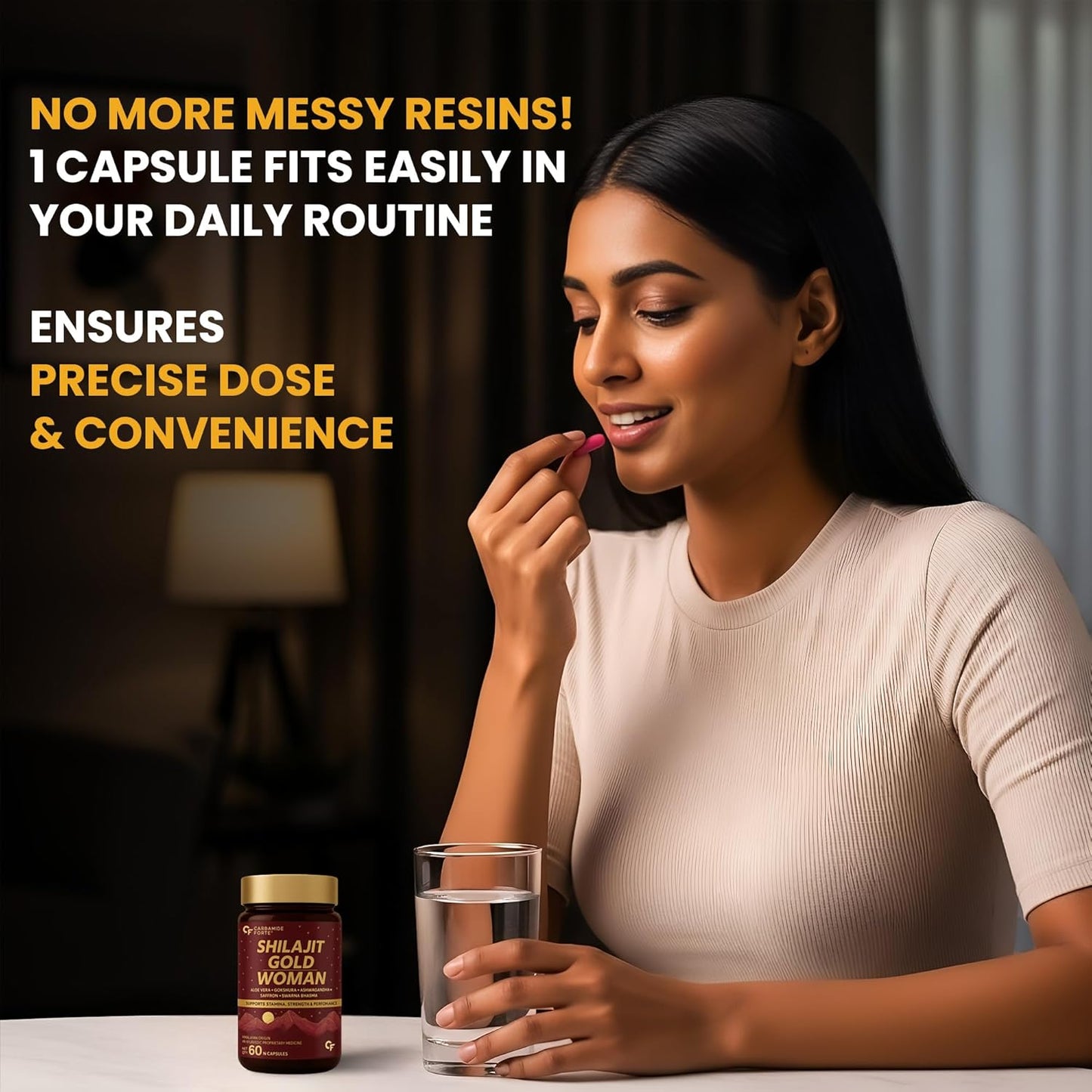 Carbamide Forte Shilajit Gold Capsules For Women With Pure Shilajeet Swarna Bhasma, Saffron & Ashwagandha | Himalayan Shilajit for Women | Shilajeet Gold Original | 60 Veg Capsules