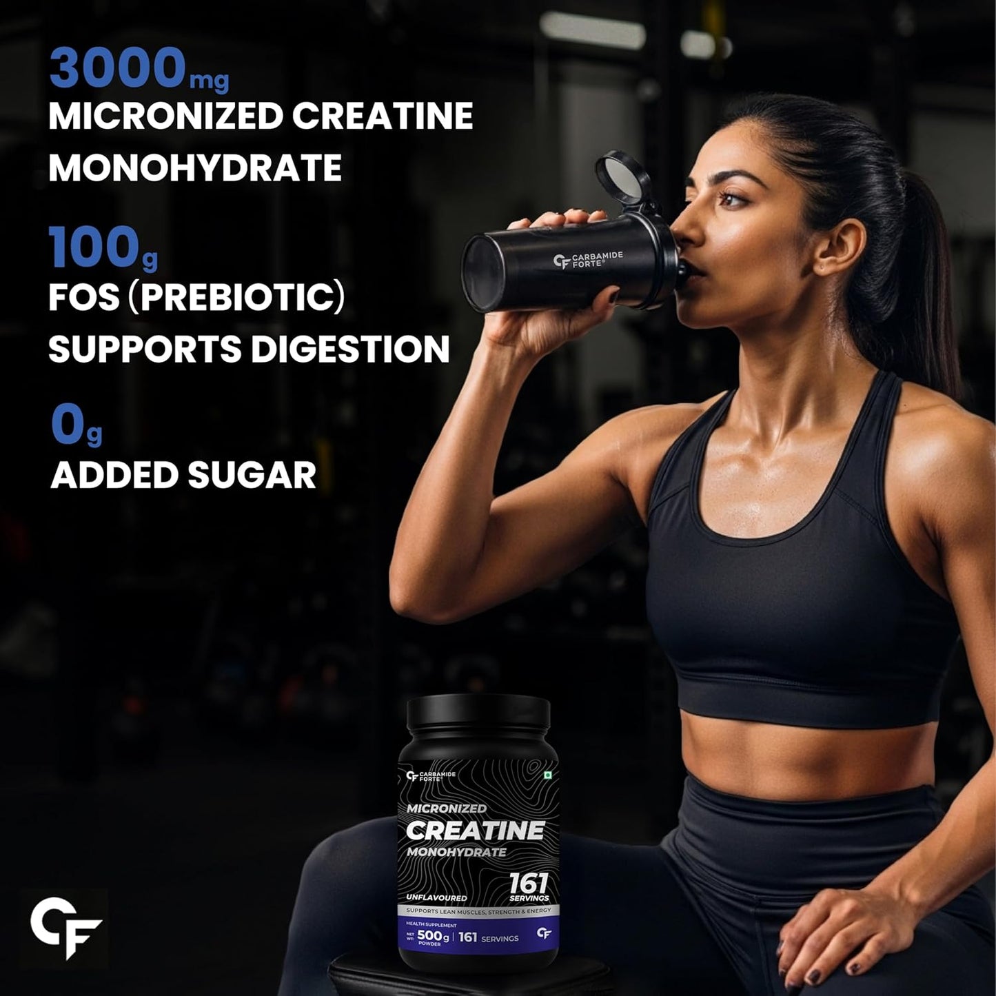Carbamide Forte Creatine Mono hydrate Powder | Micronized Monohydrate Creatine 500gm | Micronized Monohydrate Supplement for Lean Muscle, Strength & Energy - Unflavoured - 161 Servings - 500g