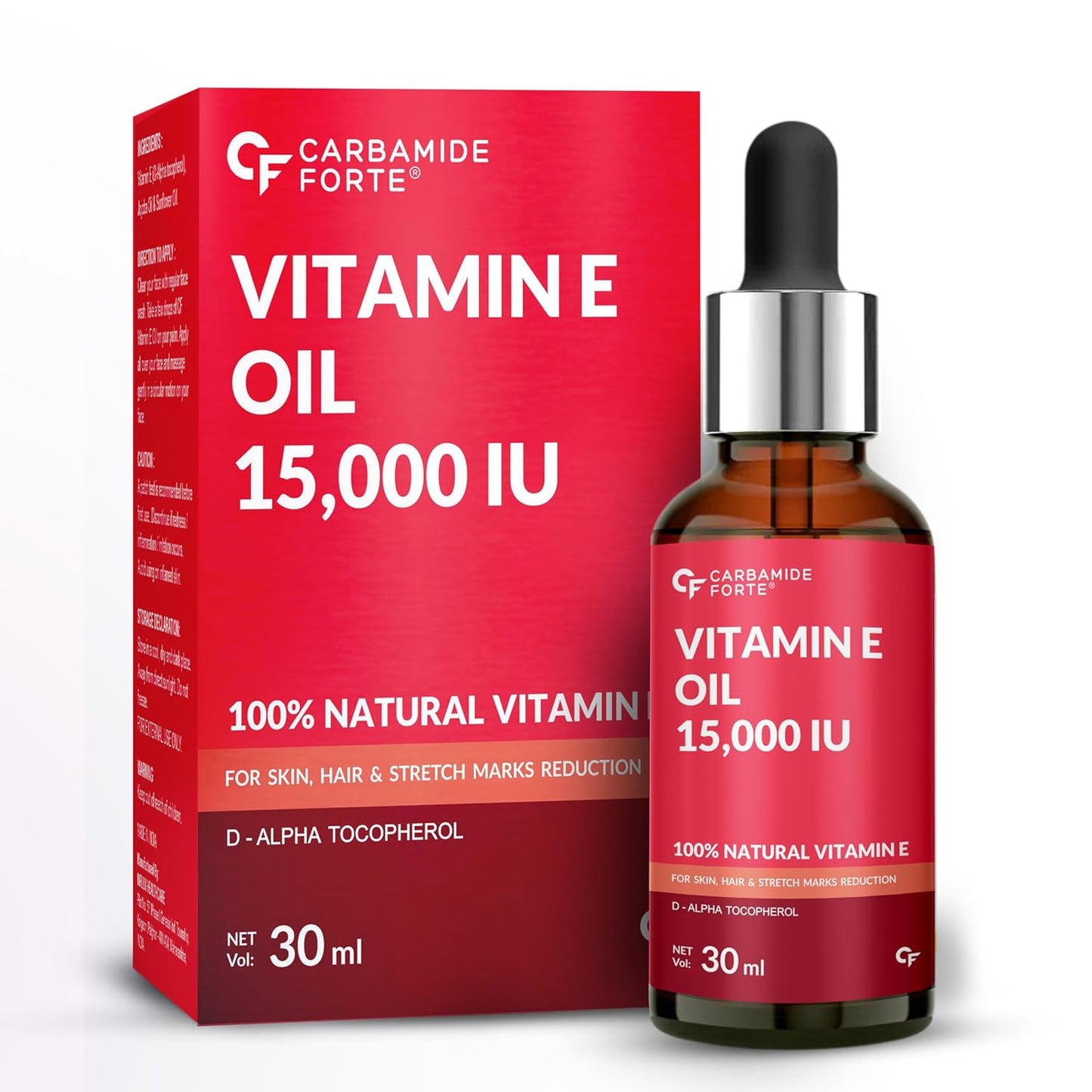 Carbamide Forte Vitamin E Oil For Face & Hair | Vitamin E Oil 15000 IU - Pharma Grade & Tested for Purity - 30ml