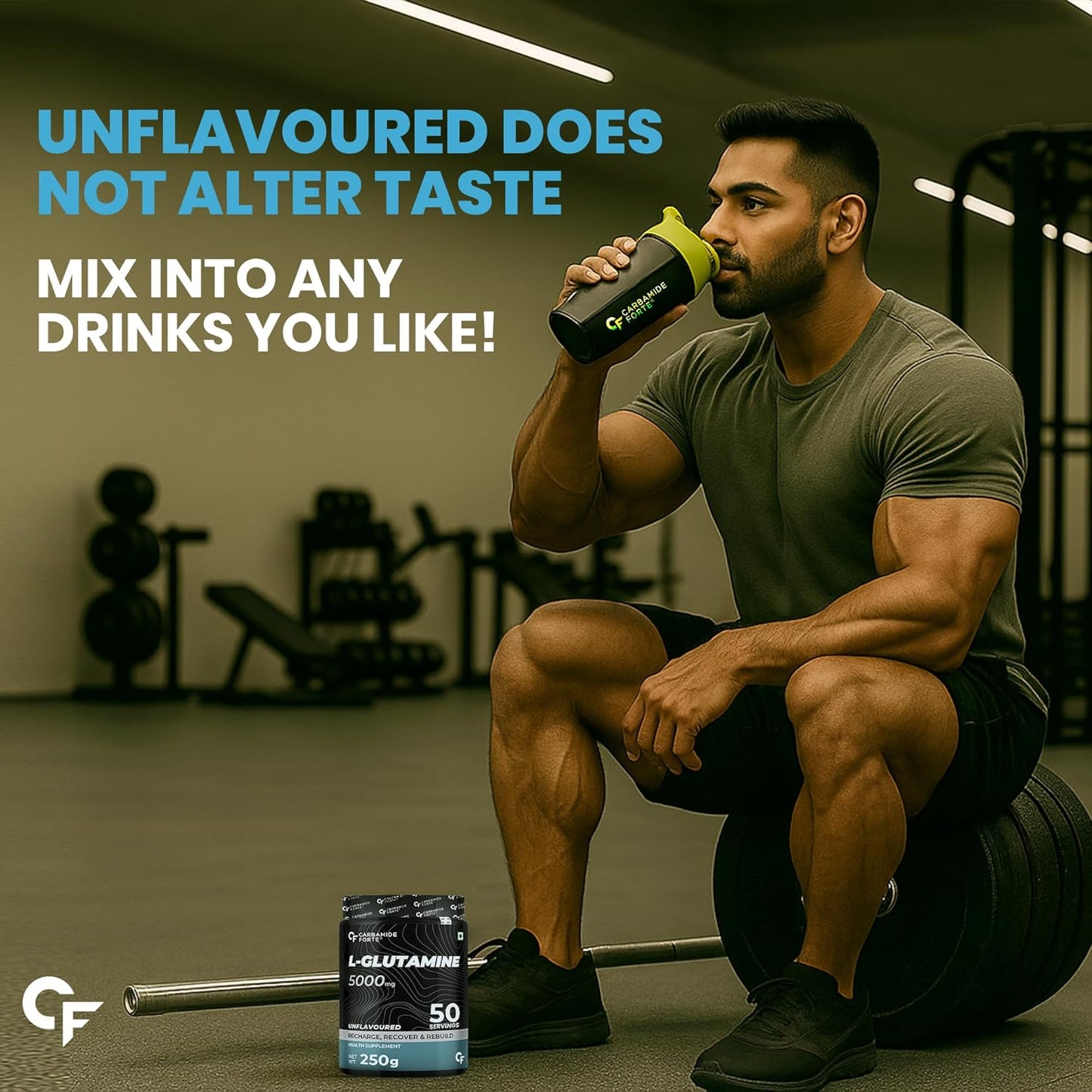 Carbamide Forte L Glutamine Powder 5000mg | L Glutamine Supplement for Men | Post Workout Muscle Recovery Supplements for Men - Unflavoured - 250 grams