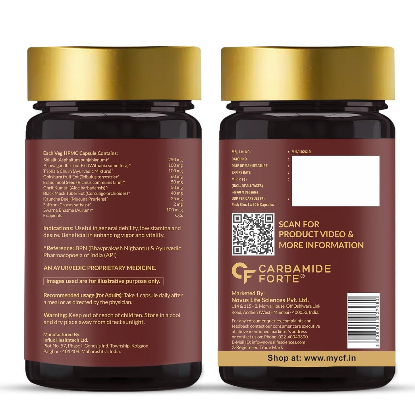 Carbamide Forte Shilajit Gold Capsules For Women With Pure Shilajeet Swarna Bhasma, Saffron & Ashwagandha | Himalayan Shilajit for Women | Shilajeet Gold Original | 60 Veg Capsules