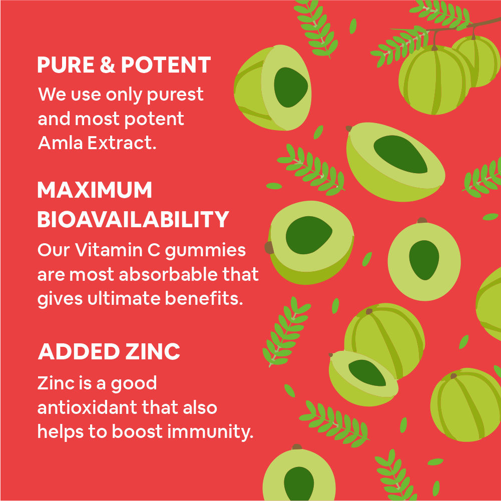 Carbamide Forte Vitamin C Gummies with Zinc for Men, Women & Kids | Natural Immunity Booster, Antioxidant, Heart, Hair, Skin & Collagen Builder – 60 Veg Gummies