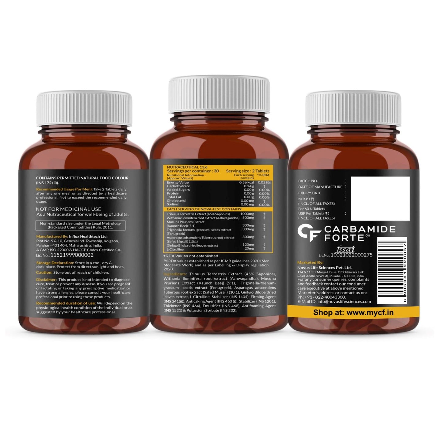 Carbamide Forte Testosterone Supplement Capsule for Men with Tribulus 1000mg, Ashwagandha, L-Citrulline & Kaunch Beej 60 Veg Tablets