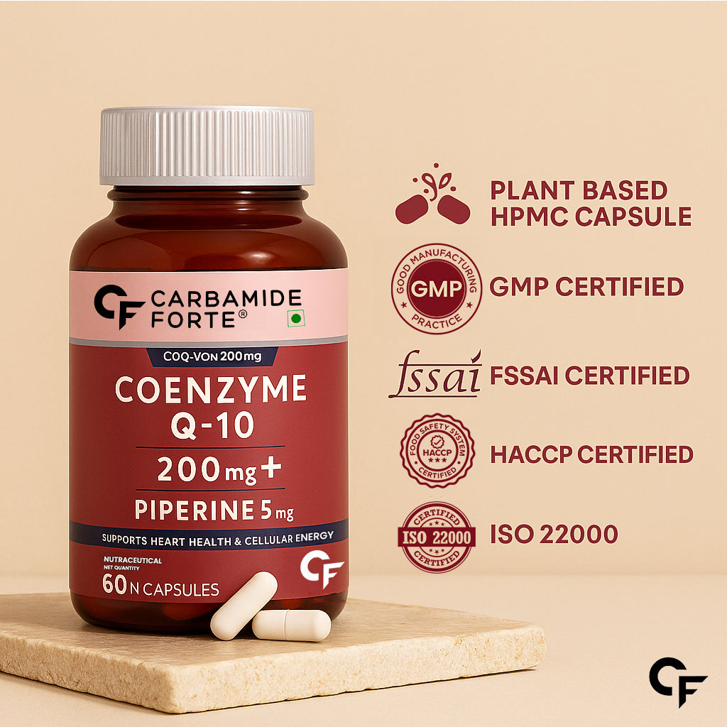 Carbamide Forte Coenzyme Q10 (CoQ10) 200mg with Piperine 5mg | Supports Heart Health and Vascular Health | 100% Vegetarian – 60 Capsules