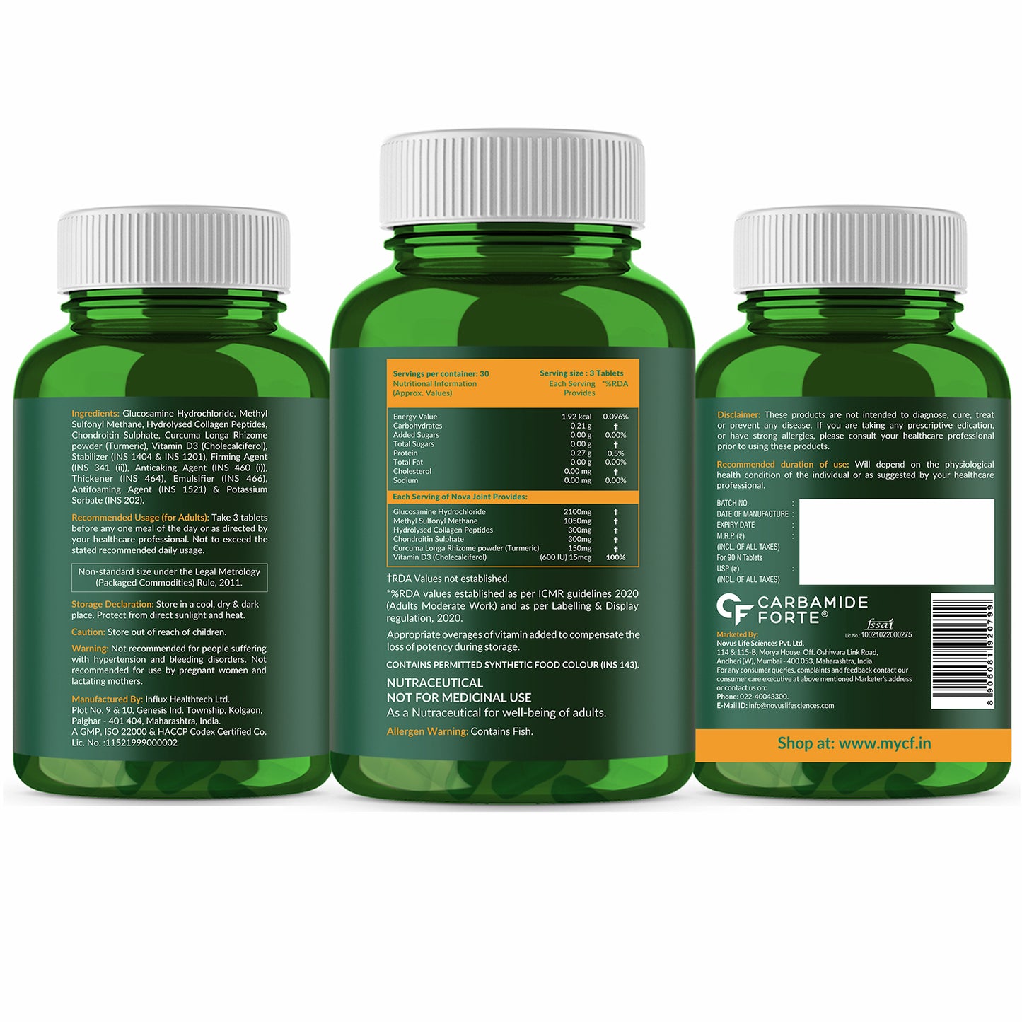 Carbamide Forte Glucosamine Tablets - Joint Support Supplement with Collagen & Glucosamine Chondroitin MSM | Joint Cartilage Support & Muscle Health | Joint Pain Tablets - 90