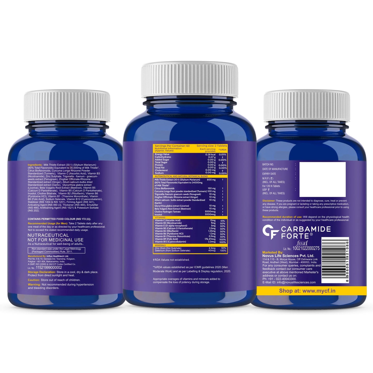 Carbamide Forte Liver Detox Supplement with Milk Thistle Extract 800mg (30:1) | Added Multivitamins & Amino Acid | Liver Support Supplement β120 Veg Tablets